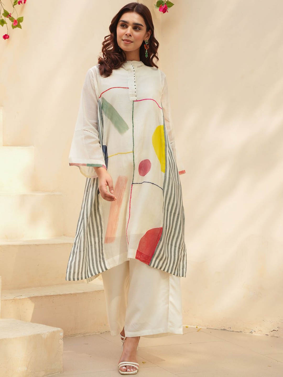 

FASHION DWAR Printed Pure Cotton Tunic With Trouser, Off white