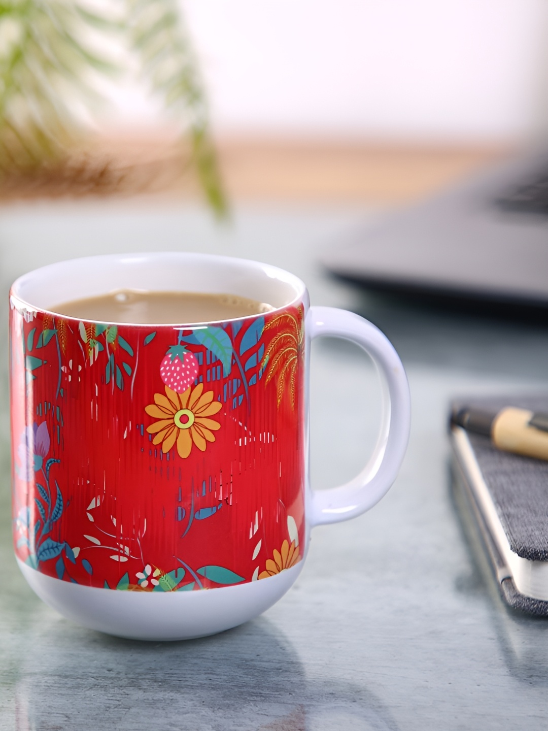 

PENTADECO Red & White Floral Printed Ceramic Glossy Mug