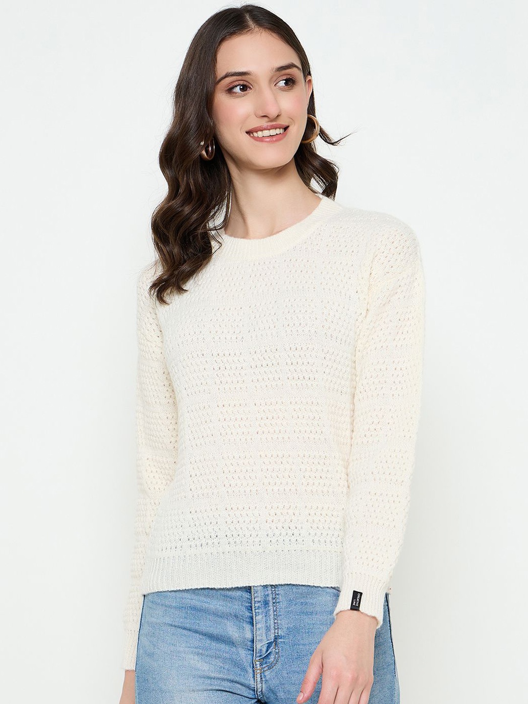 

CREATIVE LINE Self Design Winter Top, Off white