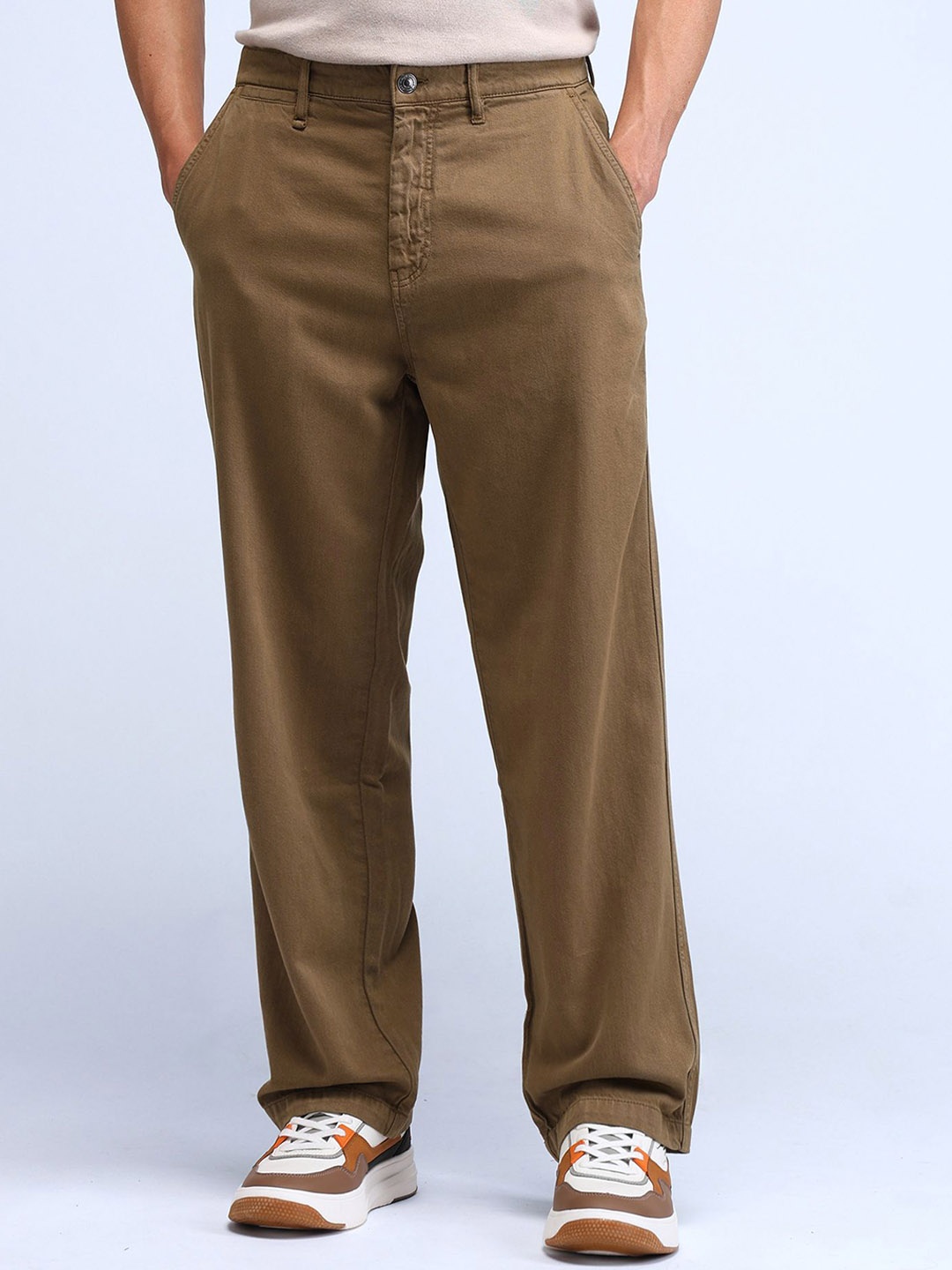 

Flying Machine Men Comfort Mid-Rise Loose Fit Trousers, Beige
