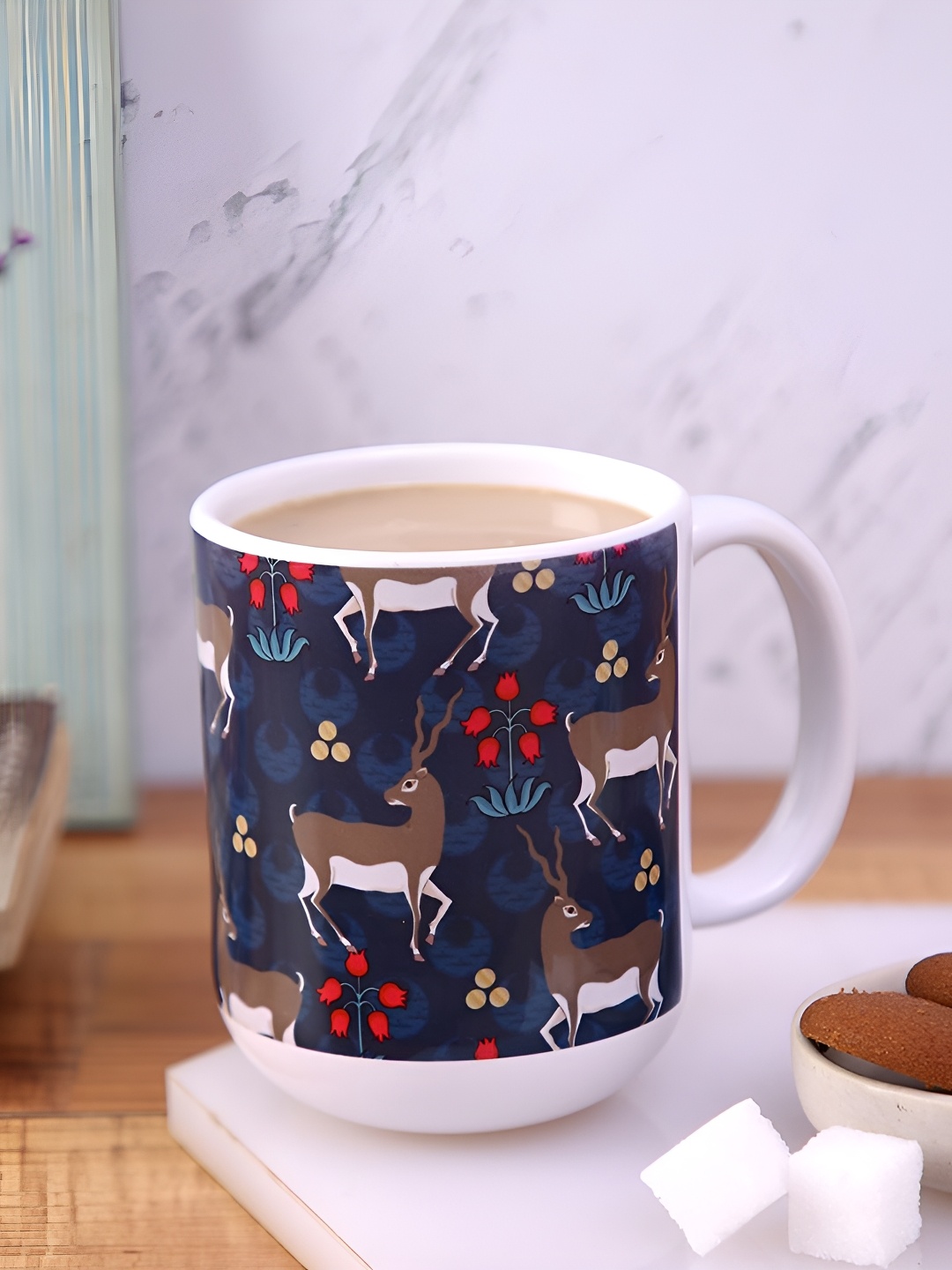 

PENTADECO Blue & White Printed Ceramic Glossy Mugs 230 ml