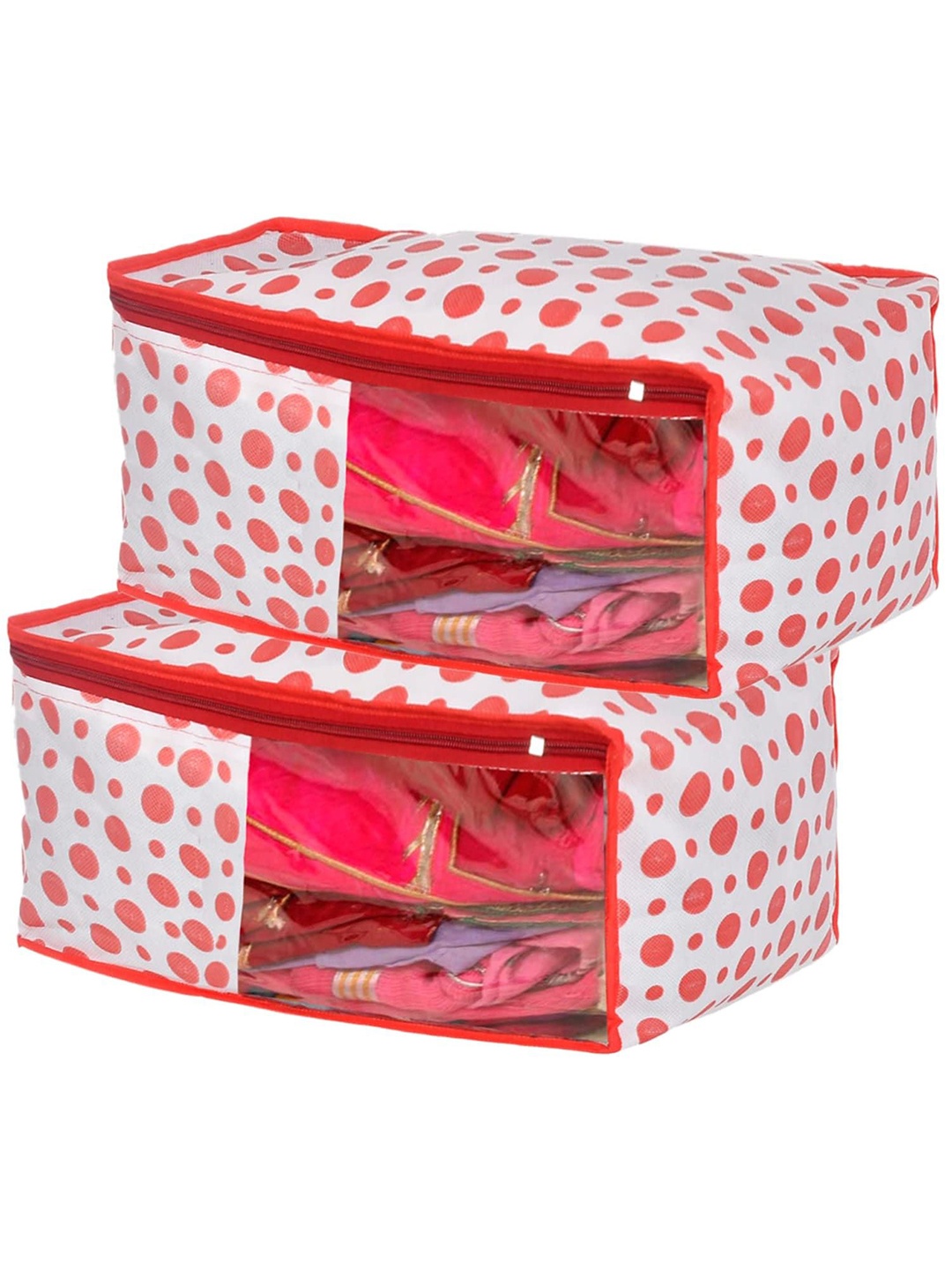 

Kuber Industries Red 2 Pieces Polka Dots Printed Foldable Organisers