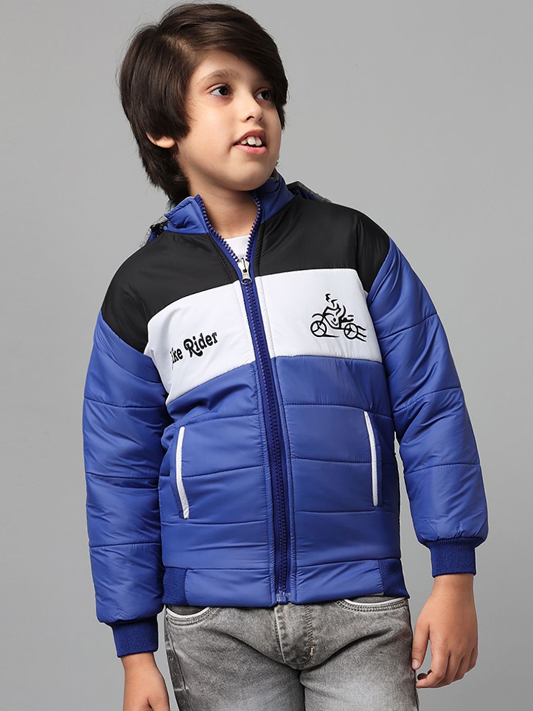 

Anixa Boys Mock Collar Colourblocked Casual Padded Jacket, Turquoise blue