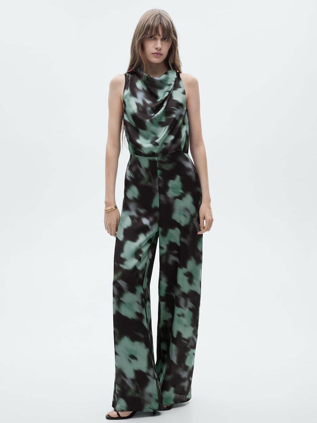 

MANGO Printed Satin-Finish Jumpsuit, Black