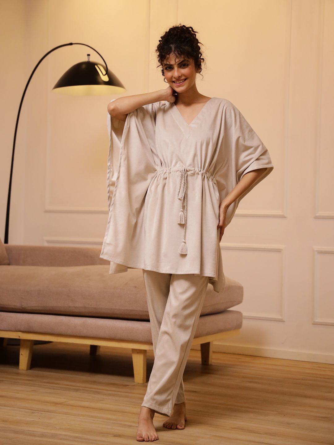 

SANSKRUTIHOMES Women V-neck Kaftan Night suit, Rust