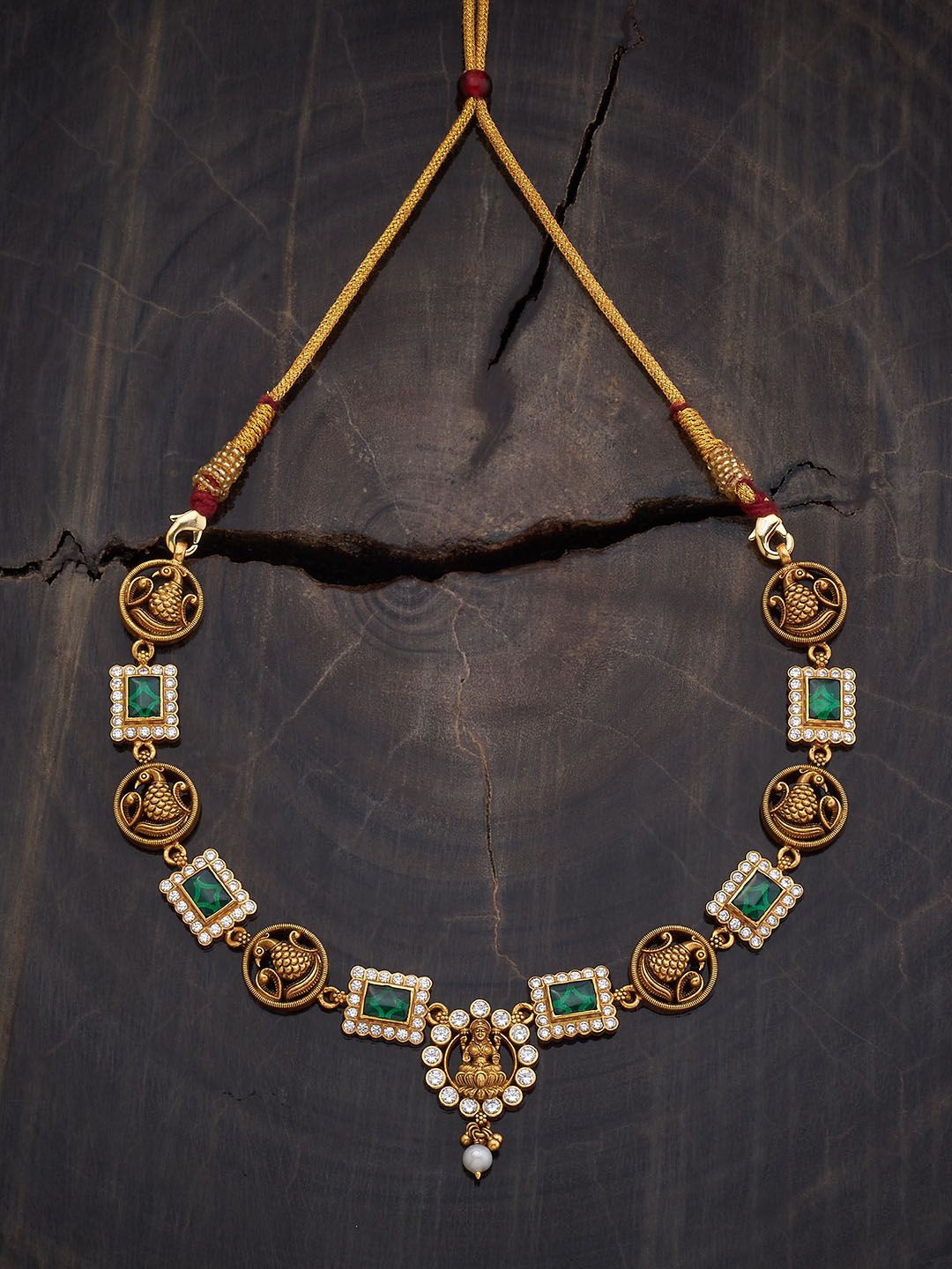 

Kushal's Fashion Jewellery 92.5 Pure Silver Gold-Plated Stone Studded Temple Necklace