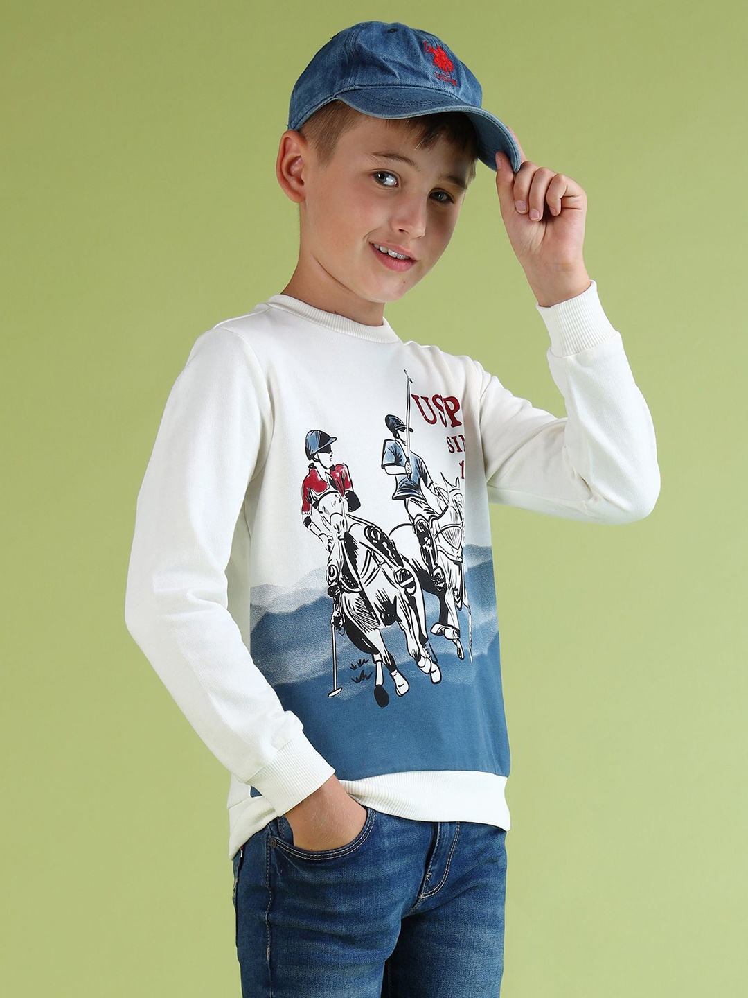 

U.S. Polo Assn. Kids Boys Brand Logo Printed Sweatshirt, White