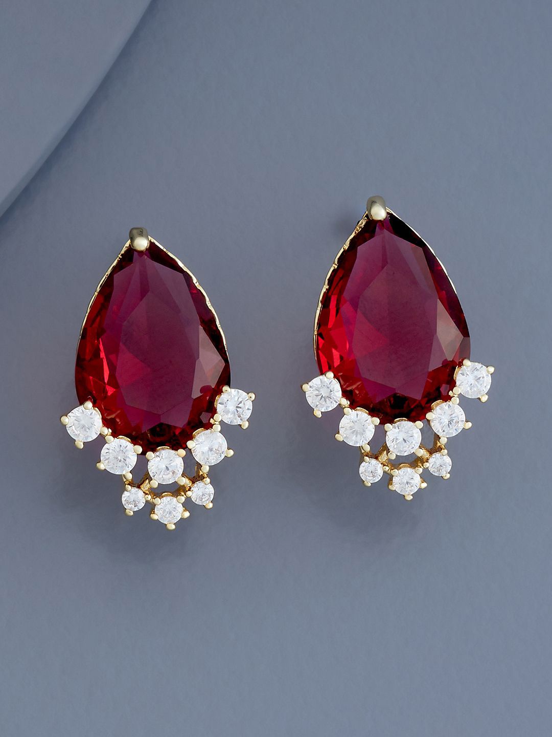 

Kushal's Fashion Jewellery Gold-Plated Ruby & Cubic Zirconia Teardrop Shaped Studs