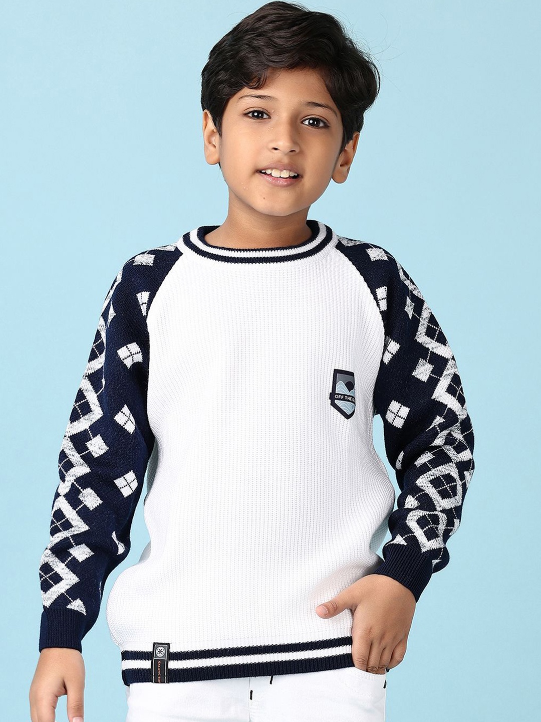 

V-Mart Boys Round Neck Long Sleeves Geometric Printed Pullover, White