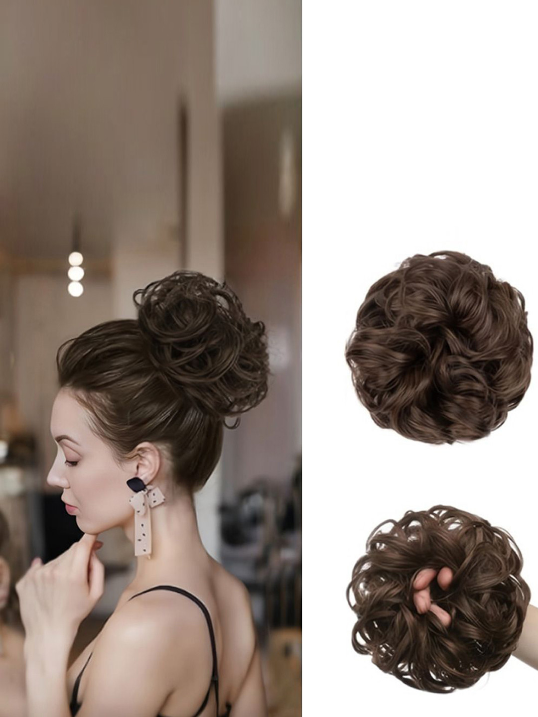 

D-Divine Halo Curly Messy Bun Hair Extension With Elastic Rubber - Brown