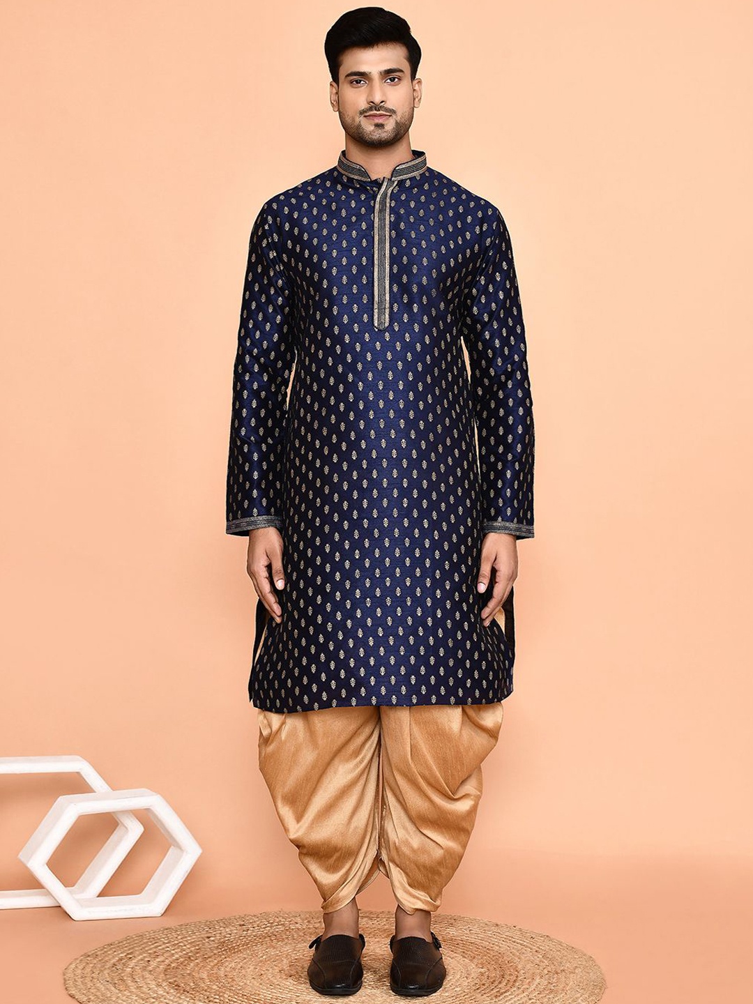 

Arihant Rai Sinha Ethnic Motifs Woven Design Regular Dupion Silk Kurta With Patiala, Navy blue
