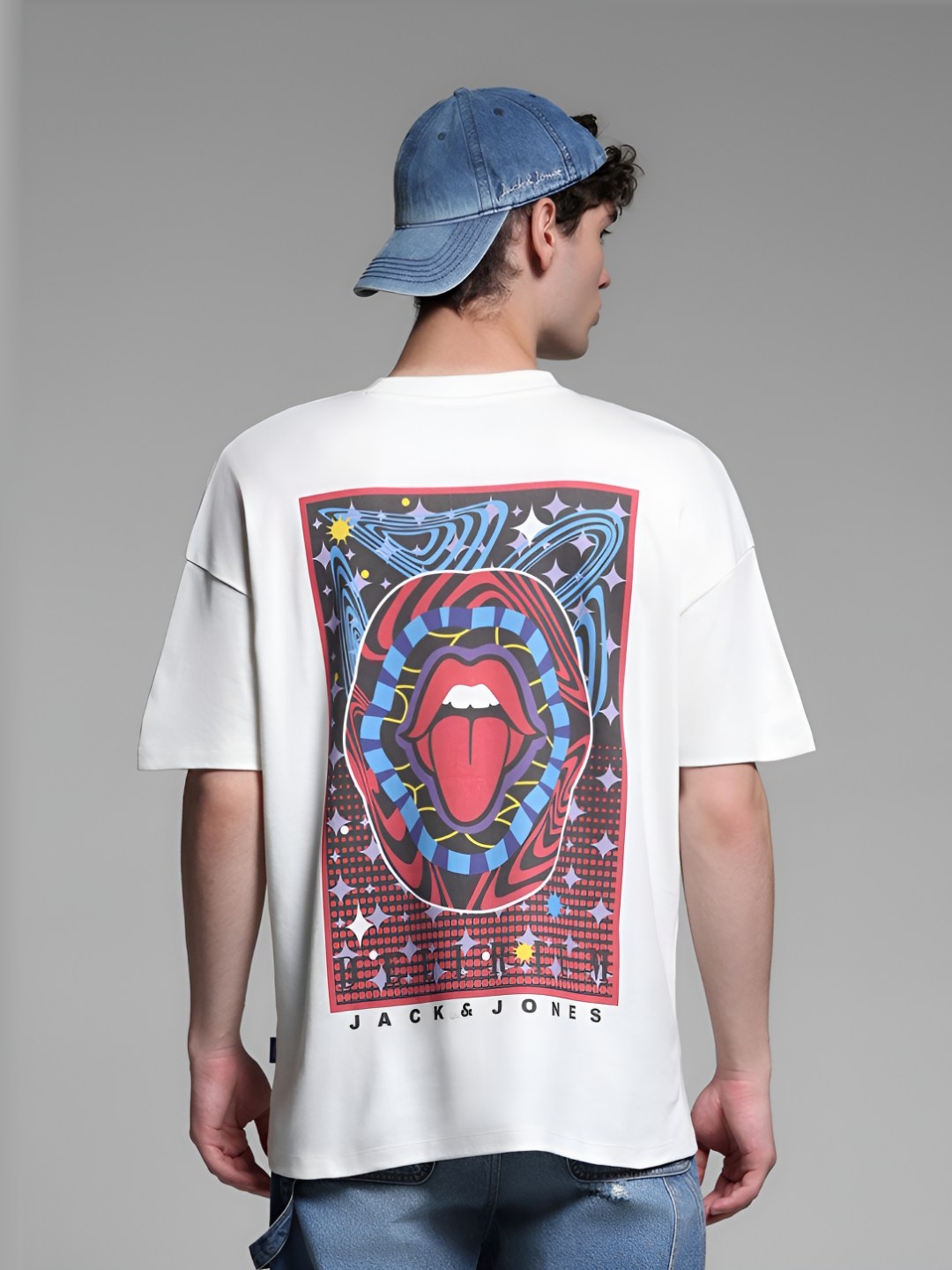 

Jack & Jones Men Graphic Printed Round Neck Cotton Oversized T-shirt, White