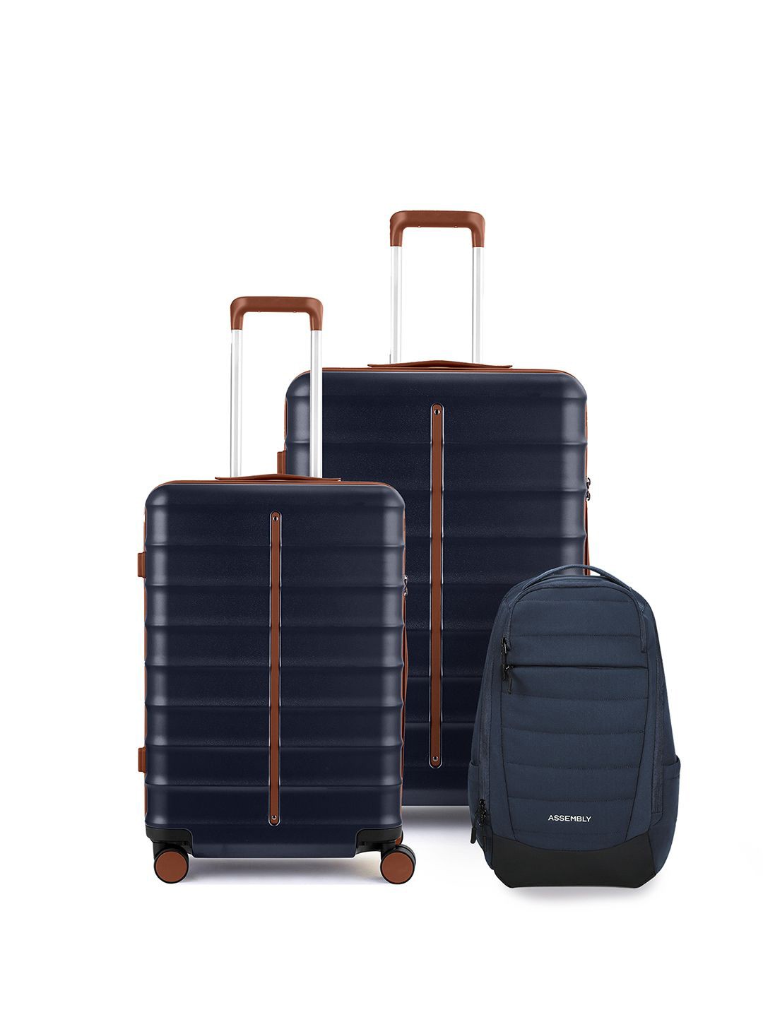 

Assembly Set Of 3 Hard-Sided Trolley Bags & Backpack With 360-Degree Rotation & Rain Cover, Blue