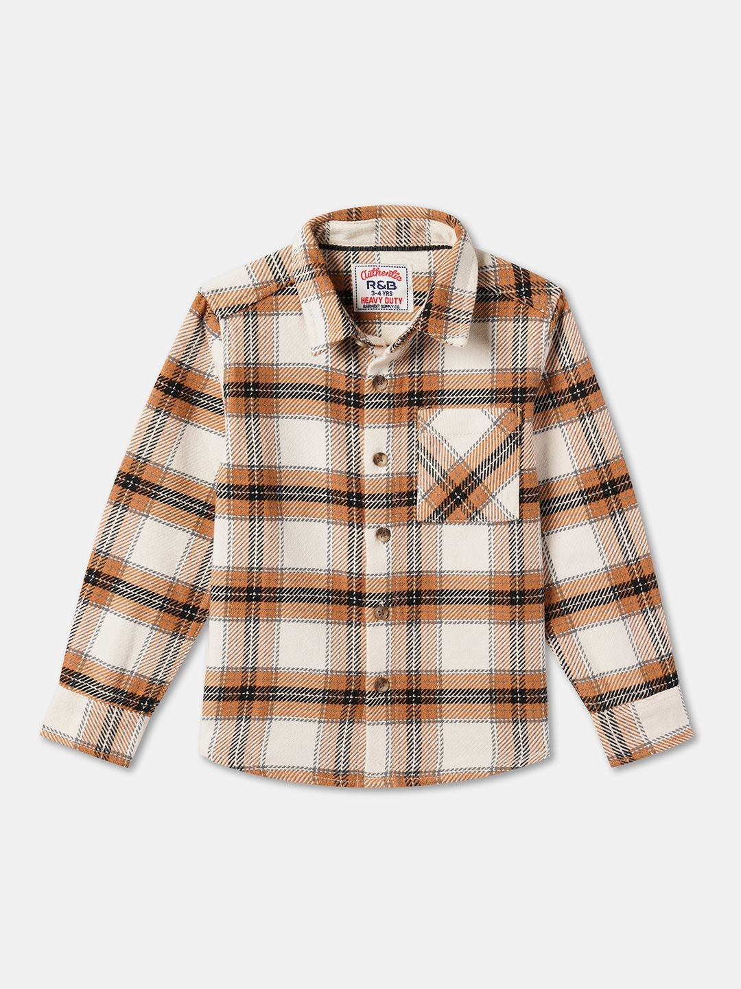 

R&B Boys Button-Down Collar Tartan Checked Casual Shirt, Orange