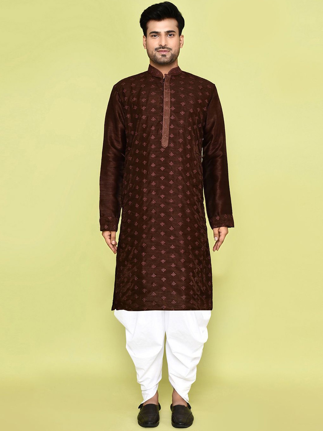 

Arihant Rai Sinha Ethnic Motifs Embroidered Regular Dupion Silk Kurta With Patiala, Brown