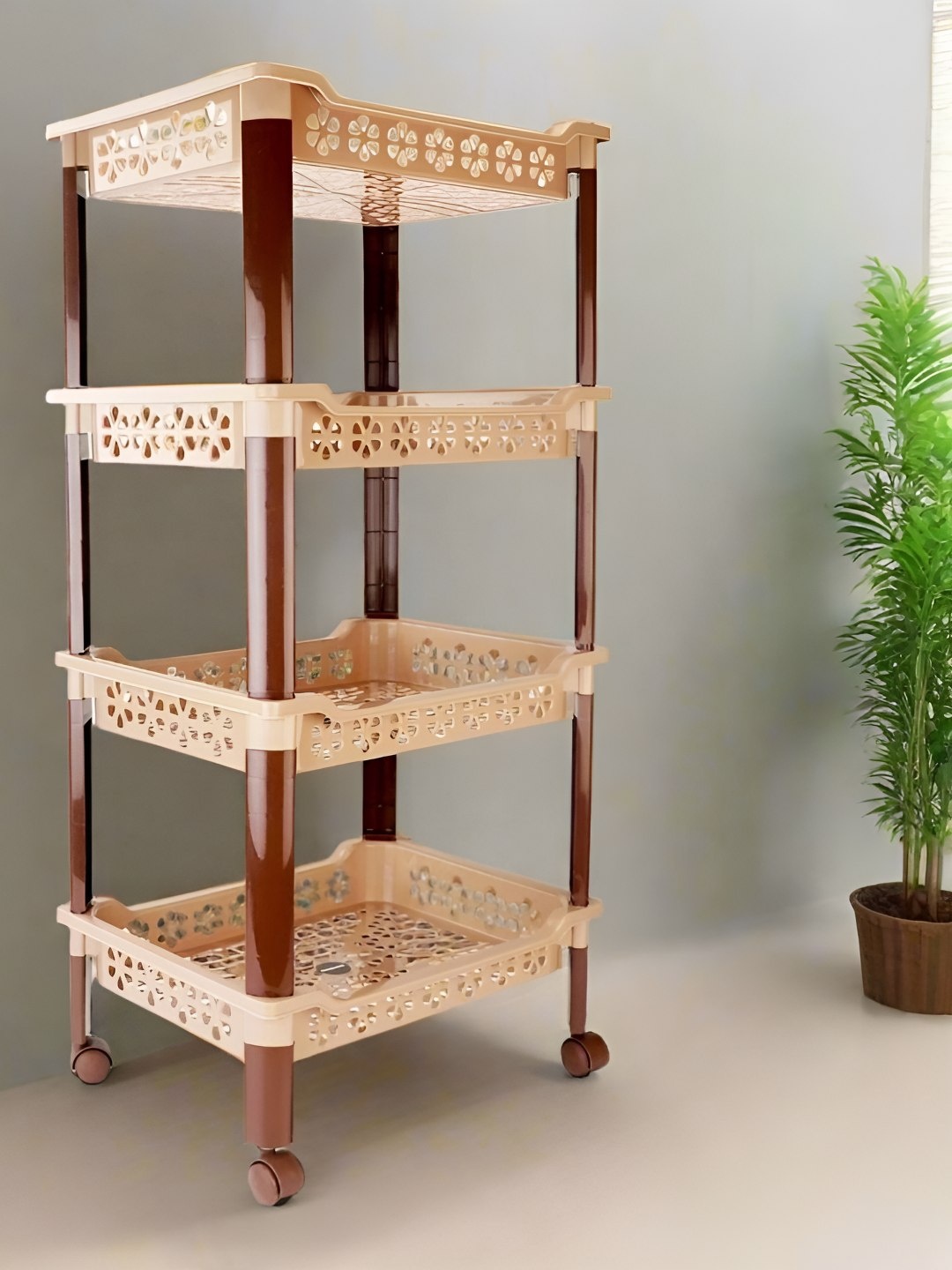 

Nayasa Candy Cream-Coloured Rectangular 4 Shelf Kitchen Trolley