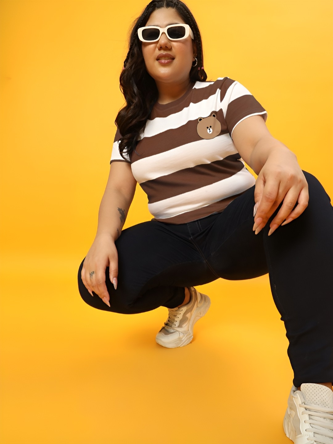 

BEYOUND SIZE - THE DRY STATE Women Colourblocked T-shirt, Brown
