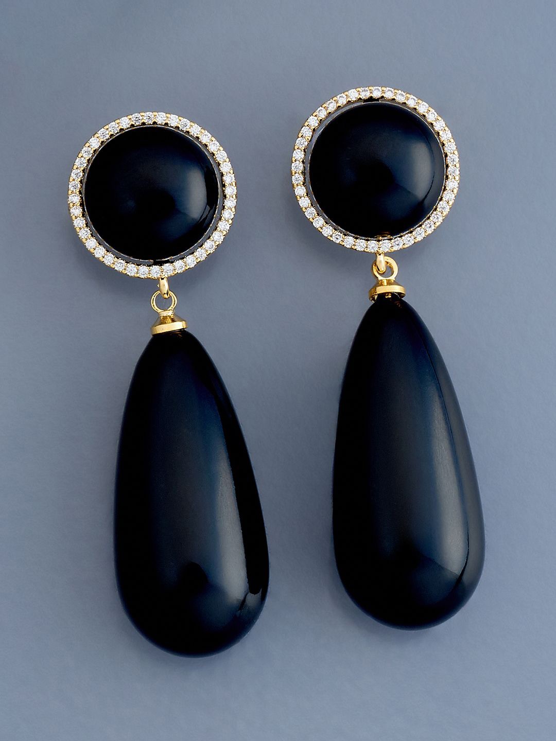 

Kushal's Fashion Jewellery Gold Plated Cubic Zirconia Teardrop Shaped Drop Earrings