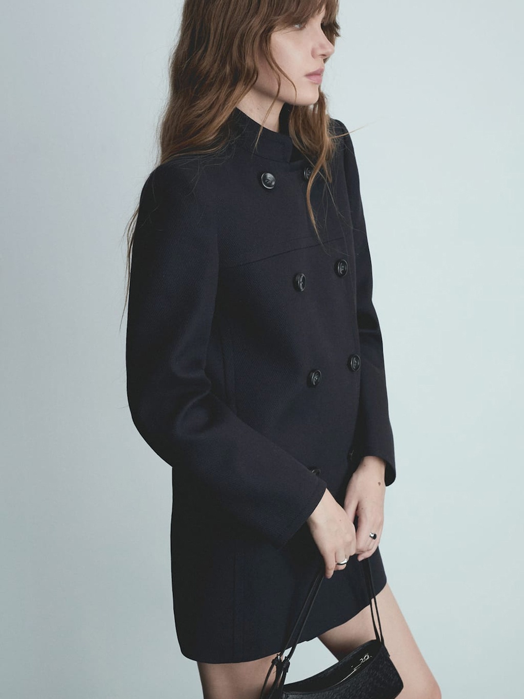 

MANGO Double-Breasted Slim Fit Overcoat, Black