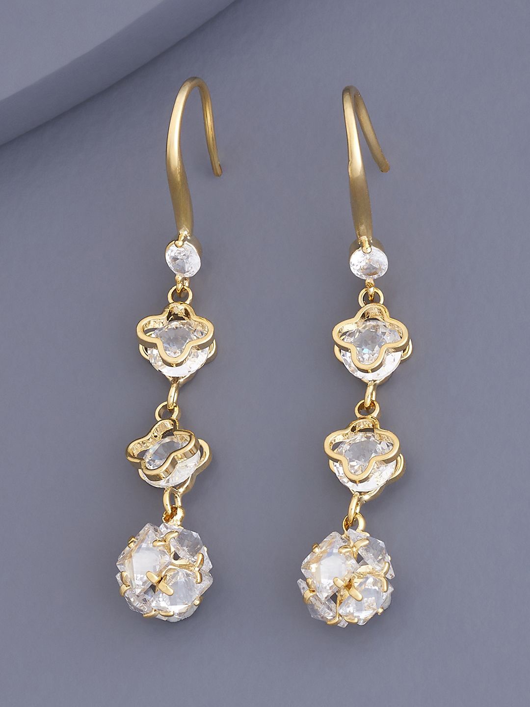 

Kushal's Fashion Jewellery Gold Plated Cubic Zirconia Geometric Drop Earrings, White