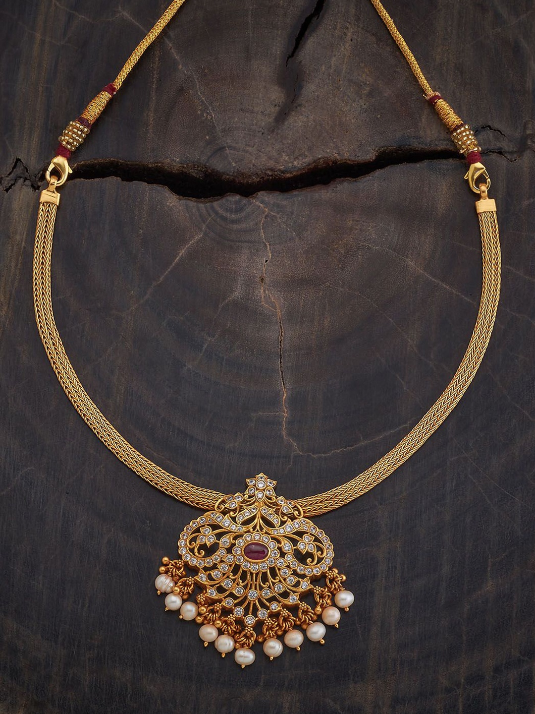 

Kushal's Fashion Jewellery 92.5 Pure Silver Gold-Plated CZ Studded Temple Necklace