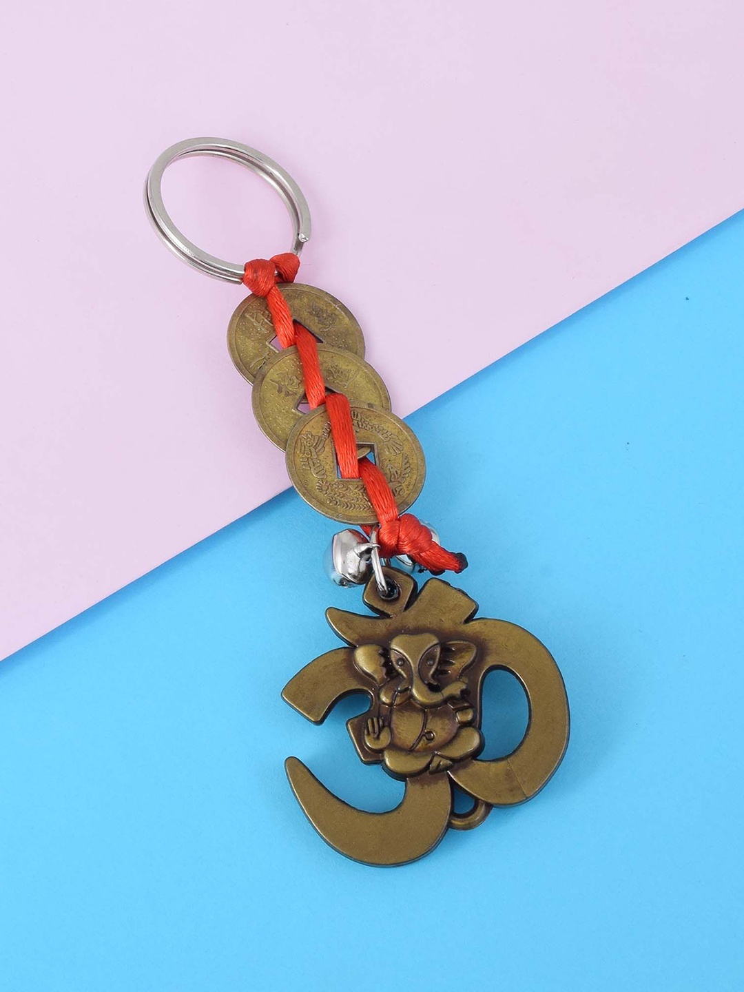 

MEMOIR Unisex Vastu Fengshui Coins With OM Ganesh Keychain, Brown