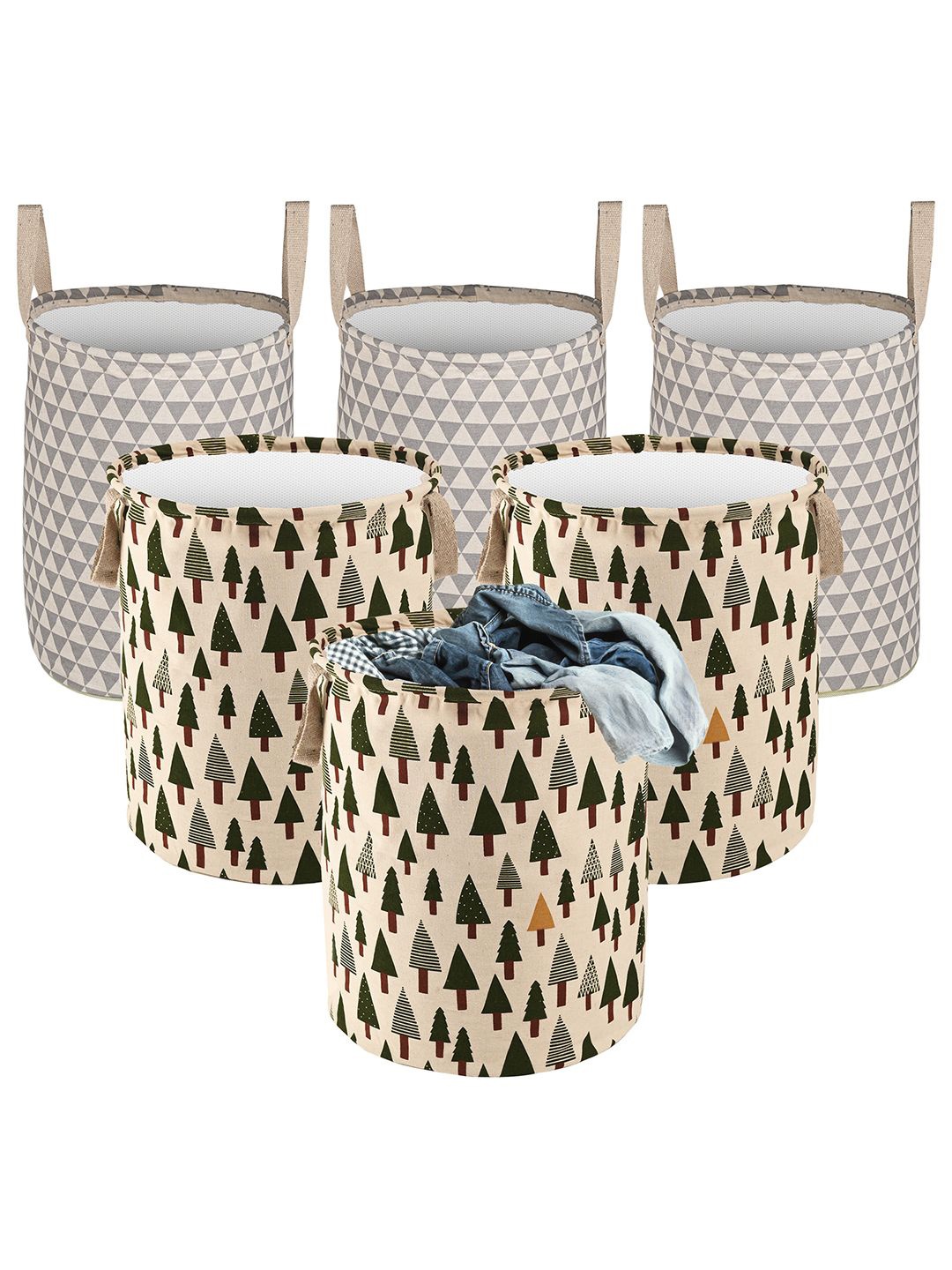 

Kuber Industries Green & Grey 6 Pieces Printed Cotton Laundry Bag 60 l