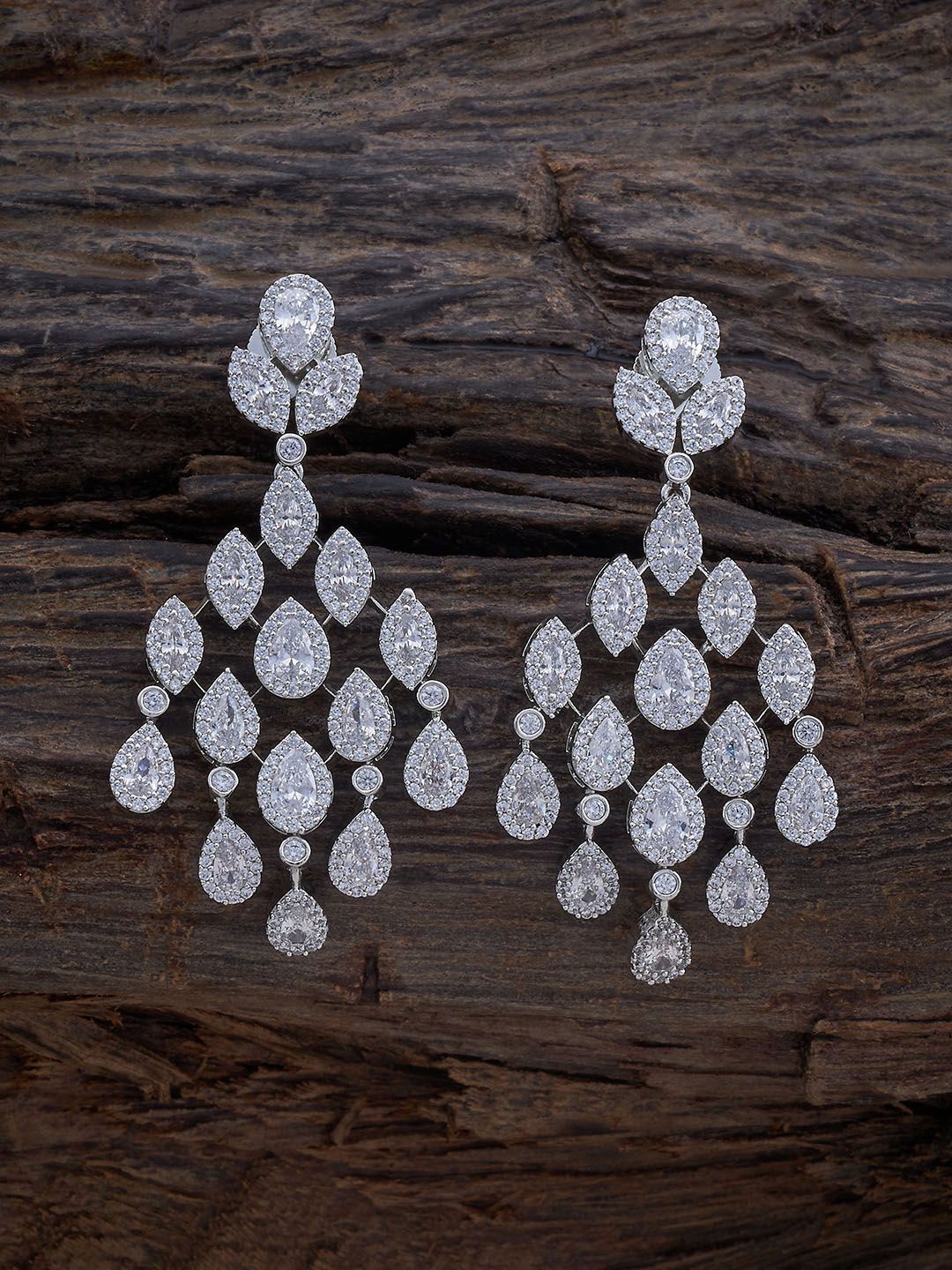 

Kushal's Fashion Jewellery Rhodium-Plated Leaf Shaped Cubic Zirconia Drop Earrings, White