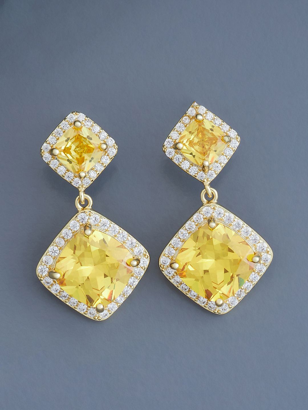 

Kushal's Fashion Jewellery Gold-Plated Cubic Zirconia Stone Studded Drop Earrings