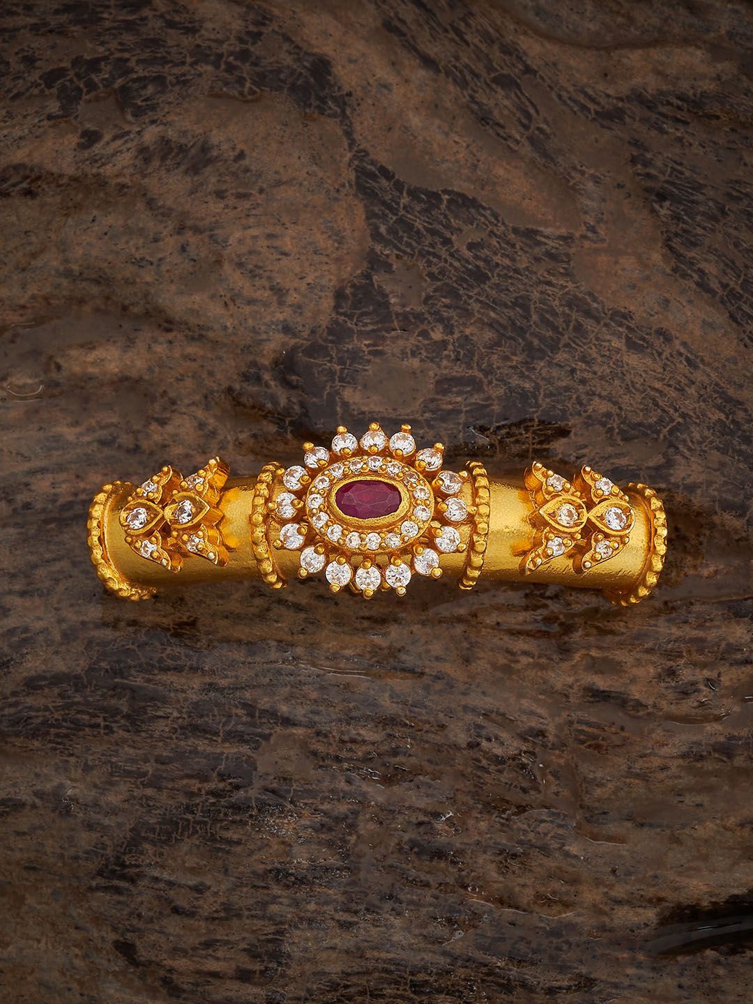 

Kushal's Fashion Jewellery 92.5 Pure Silver Gold-Plated Stone-Studded Bangle