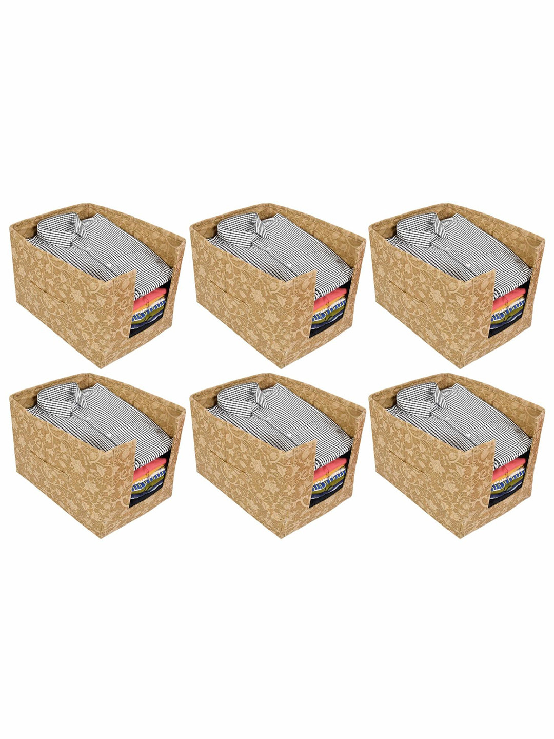 

Kuber Industries Beige 6 Pieces Floral Printed Drawer Organisers