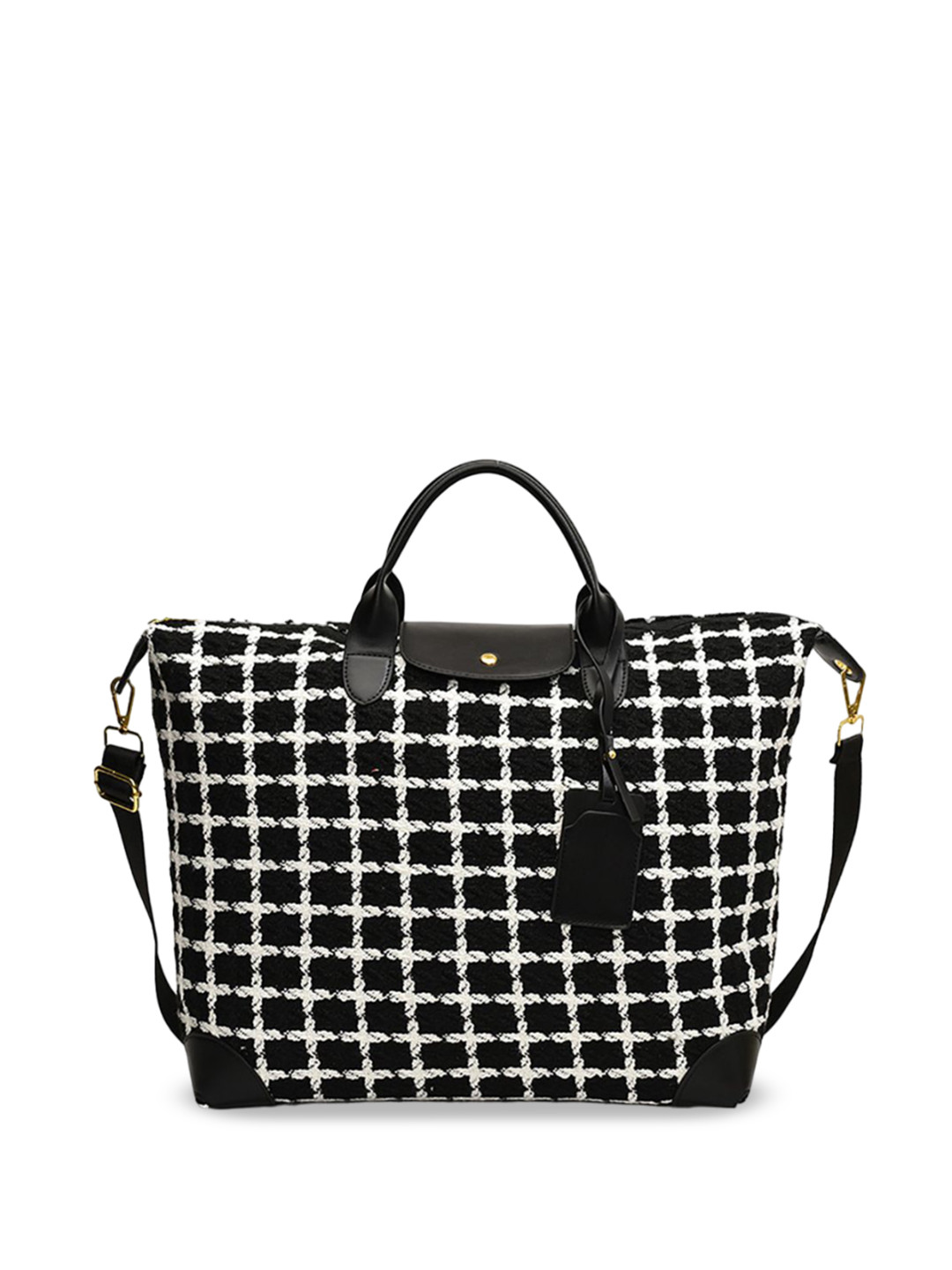 

StyleCast x Revolte Women Geometric Self Design Structured Satchel Bag, Black