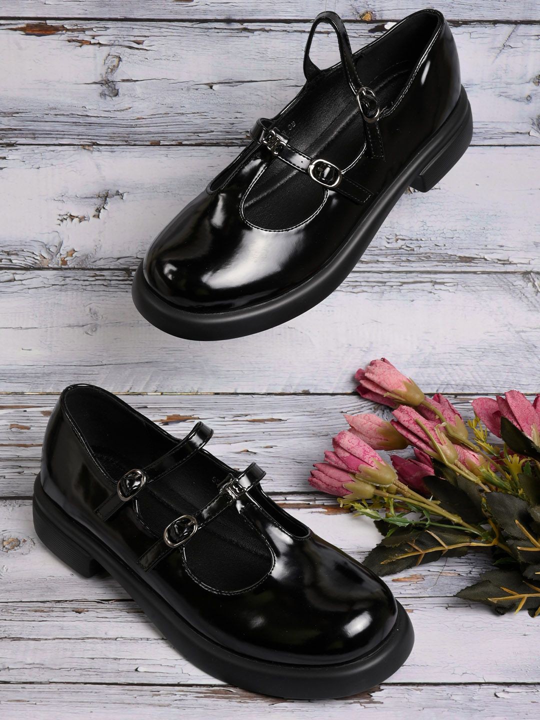 

Jove Women Platform Heel Sandals with Buckles, Black
