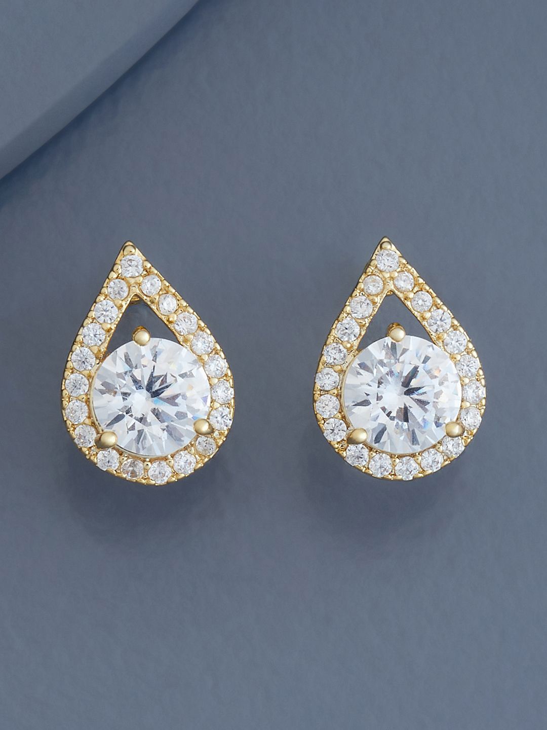 

Kushal's Fashion Jewellery Gold-Plated Cubic Zirconia Studded Teardrop Shaped Studs, White