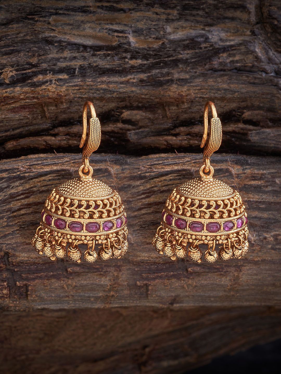 

Kushal's Fashion Jewellery Gold-Plated Dome Shaped Jhumkas, Red