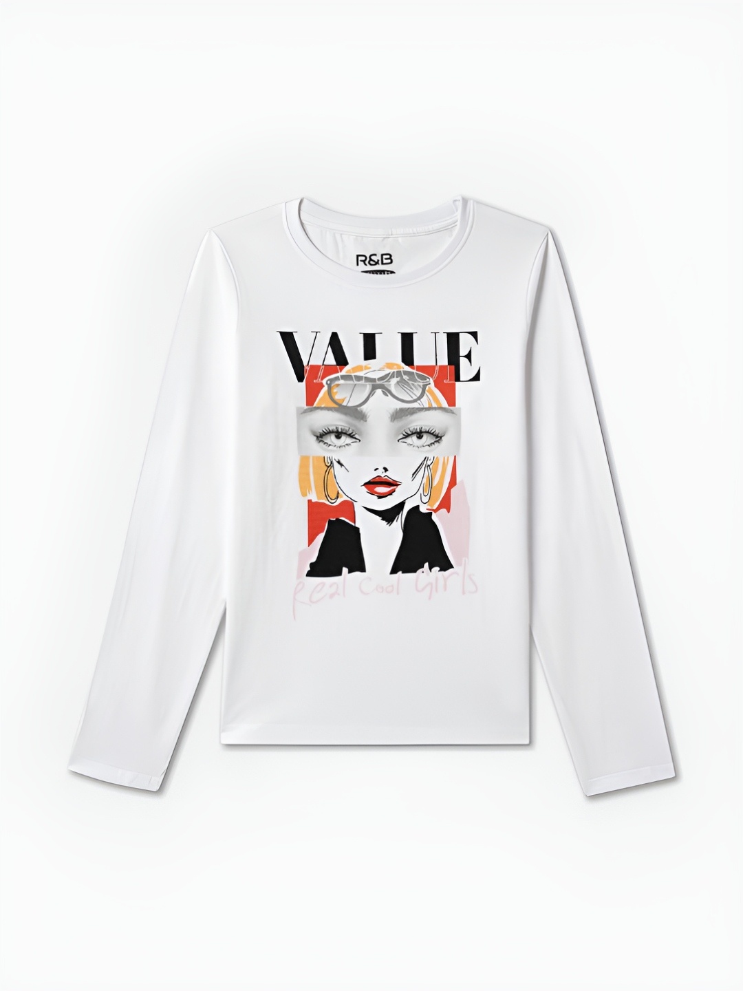 

R&B Girls Graphic Printed Round Neck Cotton T-shirt, White