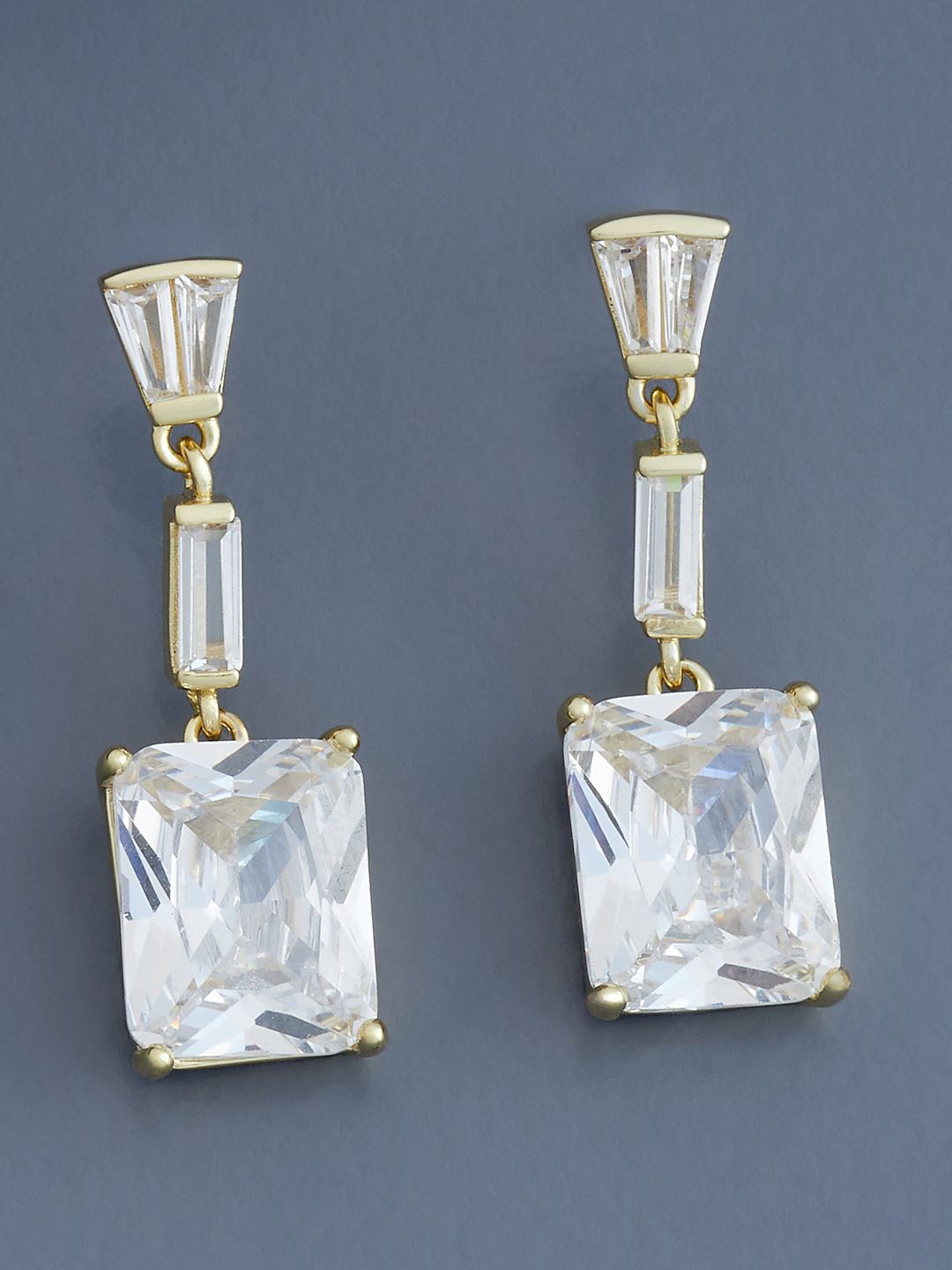 

Kushal's Fashion Jewellery Gold Plated CZ Studded Geometric Drop Earrings