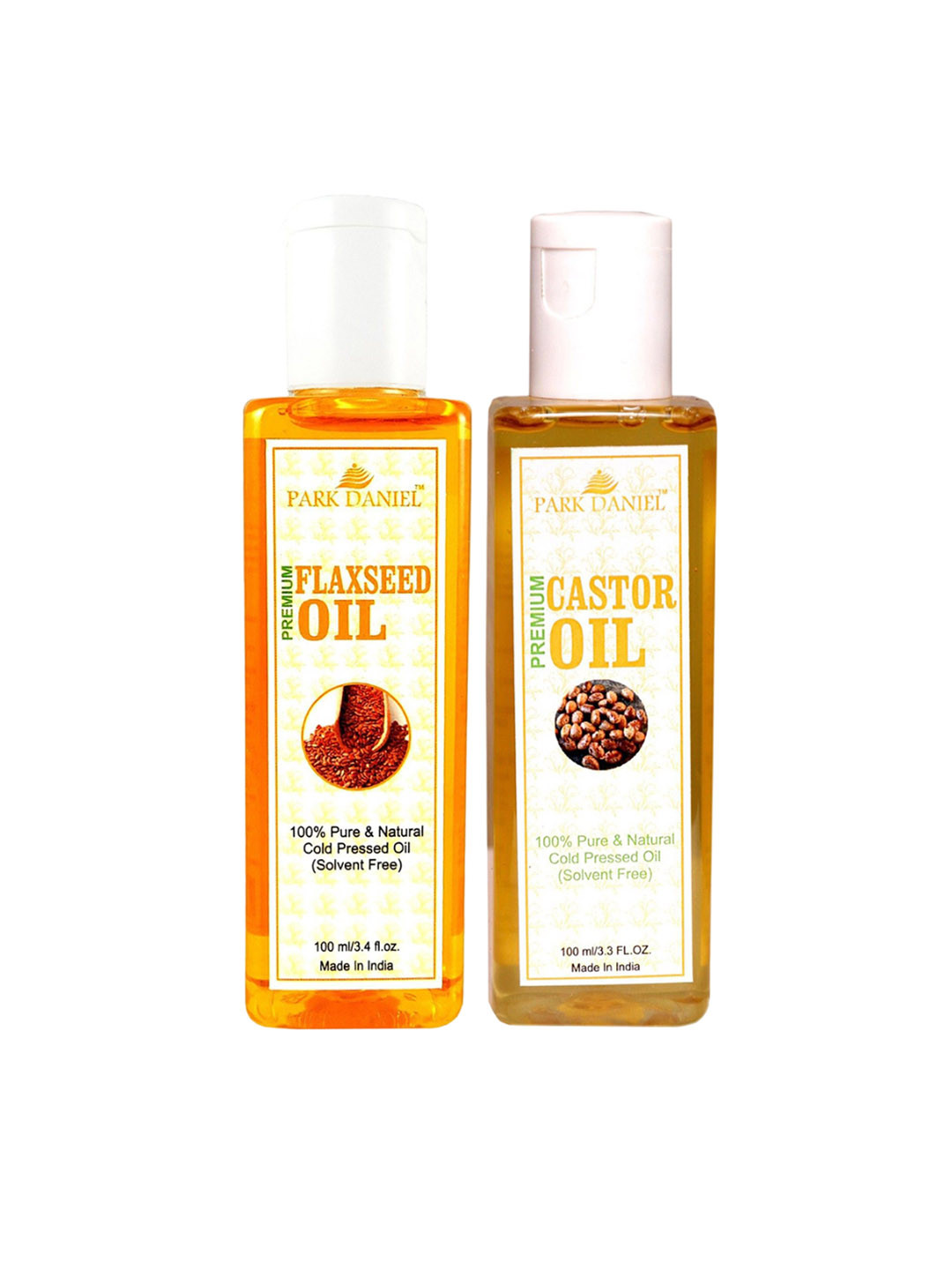 

Park Daniel Set Of 2 Cold Pressed Flaxseed & Castor Oil For Hair & Skin -100 ml Each, Transparent