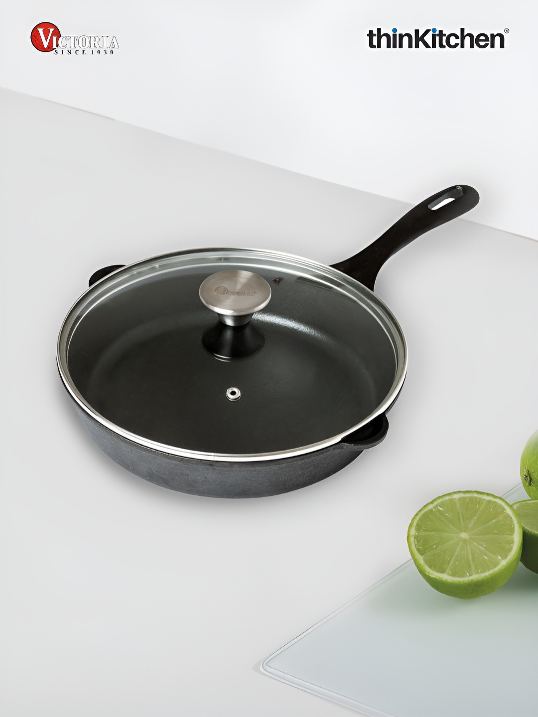 

Victoria Transparent and Black Glass Lid for Cast Iron Skillet