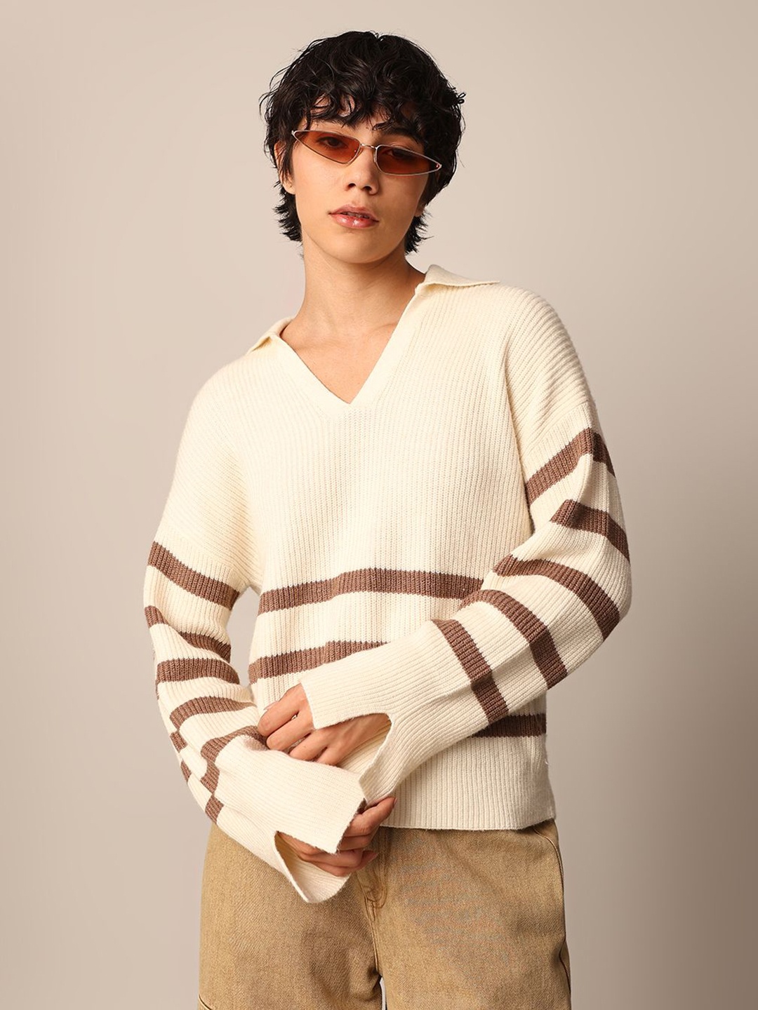 

ONLY Women Striped Pullover, Beige