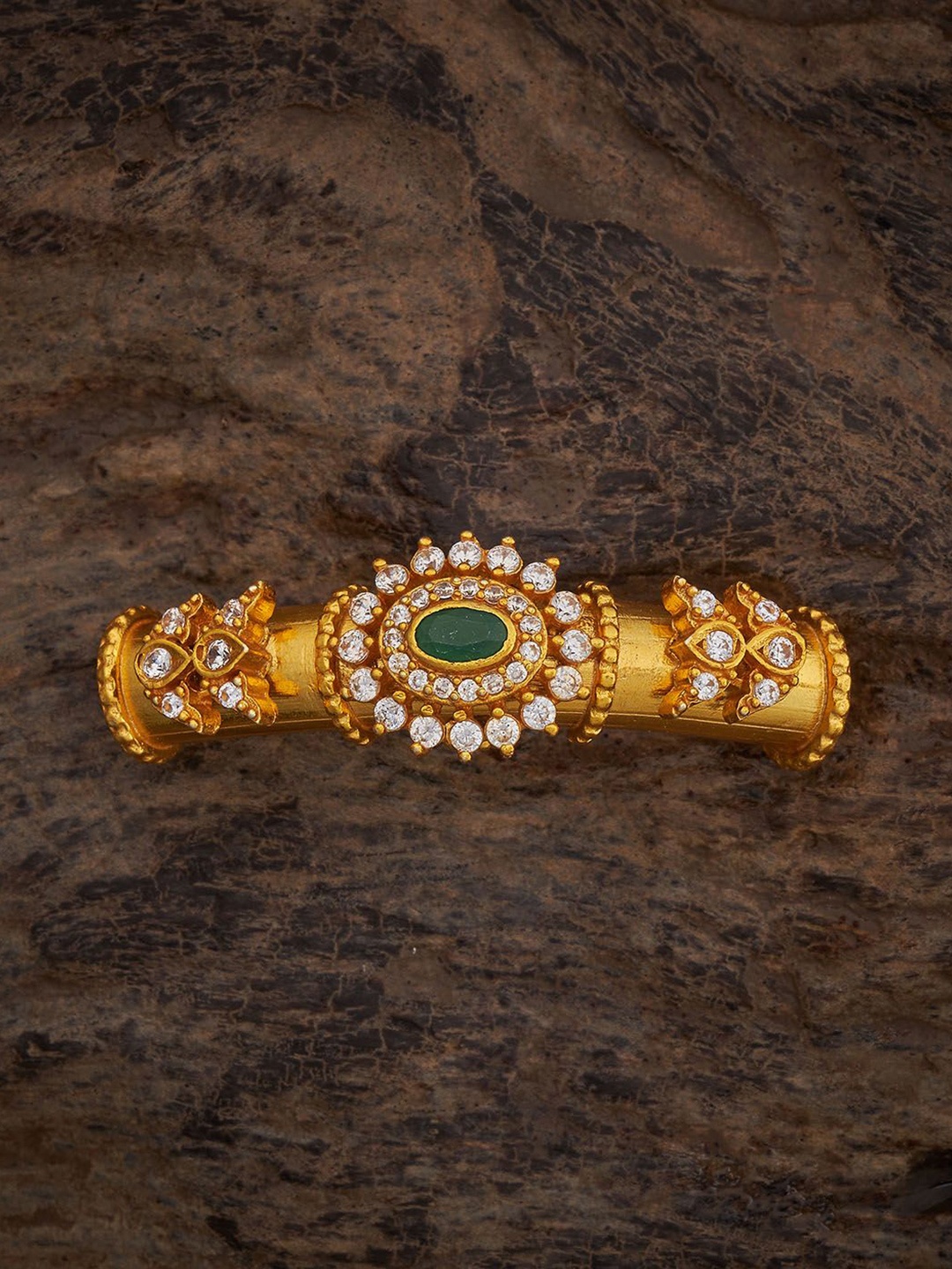 

Kushal's Fashion Jewellery 92.5 Pure Silver Gold-Plated Stone Studded Bangle