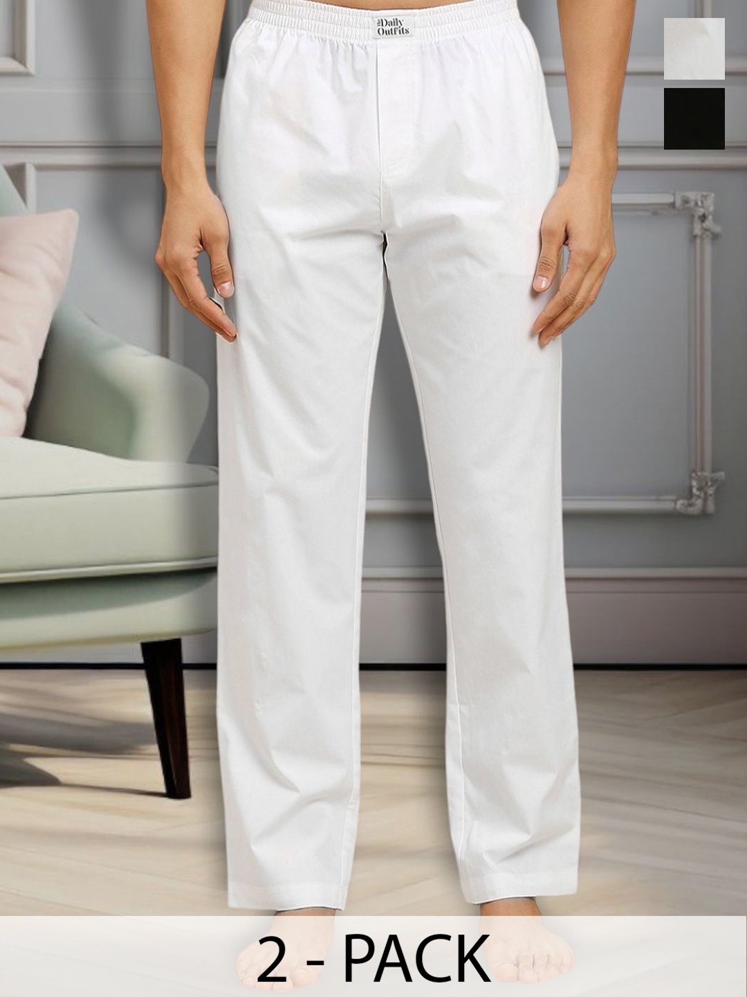 

THE DAILY OUTFITS Men Pack Of 2 Cotton Lounge Pants, White