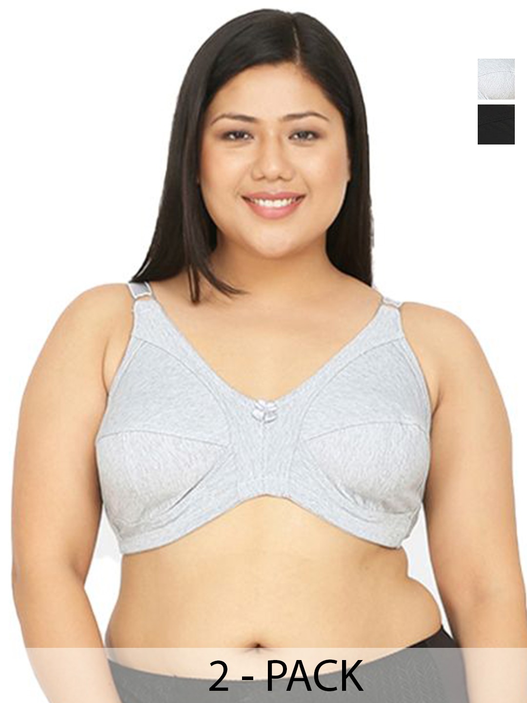 

Da Intimo Pack of 2 Plus Size Full Coverage Bra, Grey