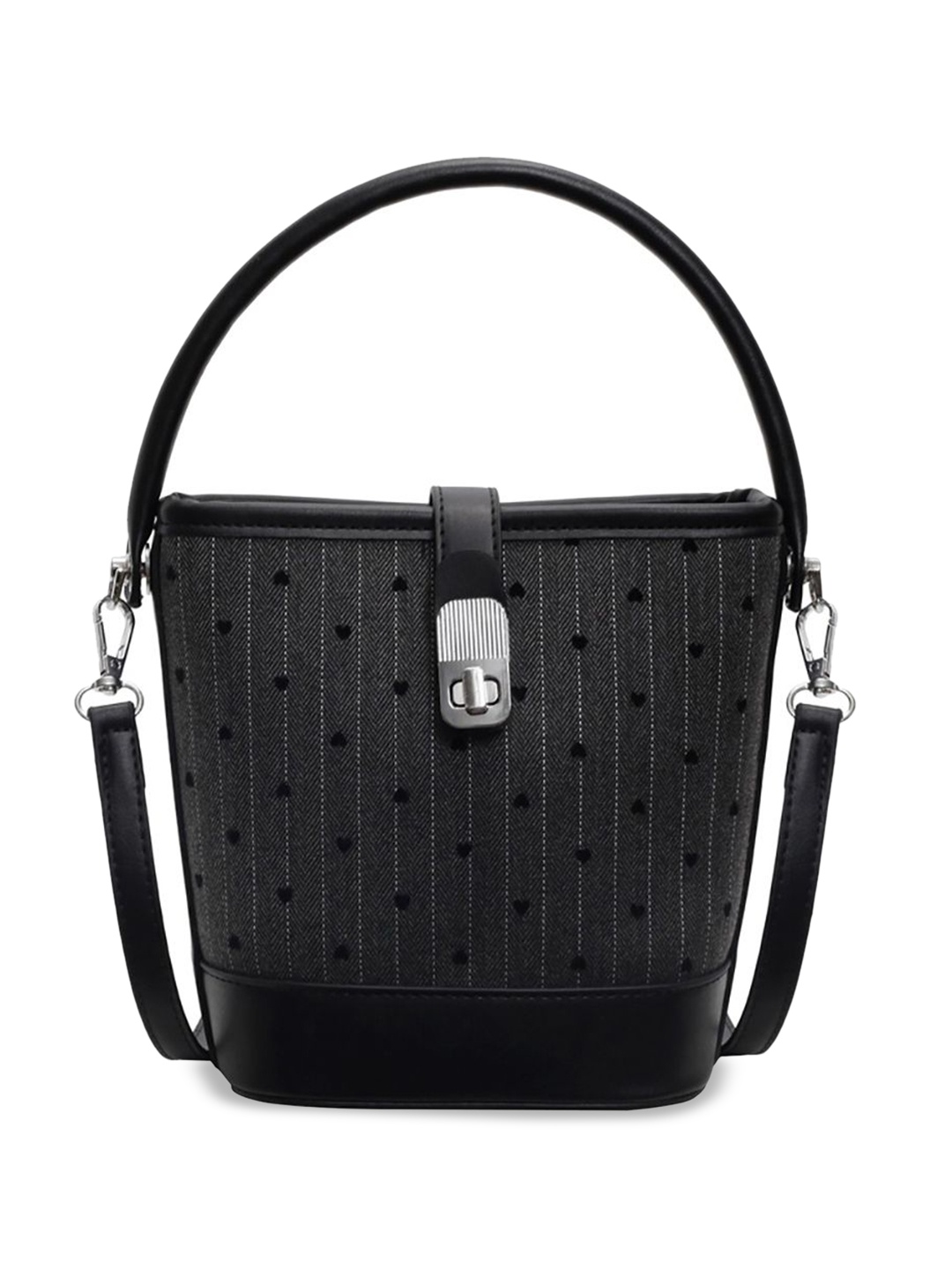 

StyleCast x Revolte Women Striped Swagger Satchel Bag, Black