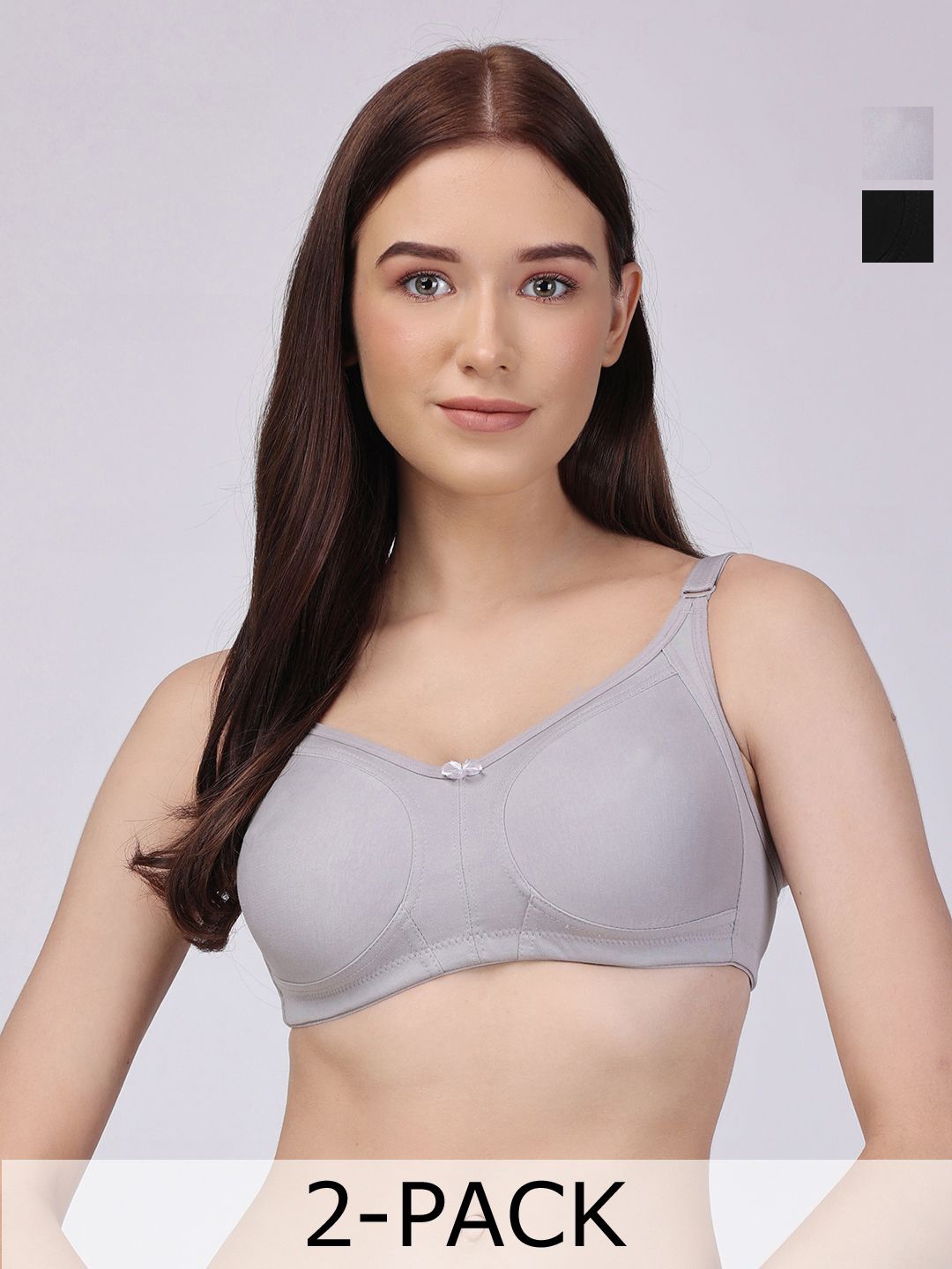 

Floret Pack of 2 Non Padded Non-Wired Cotton Full Coverage Everyday Bra With Moulded Cups, Black