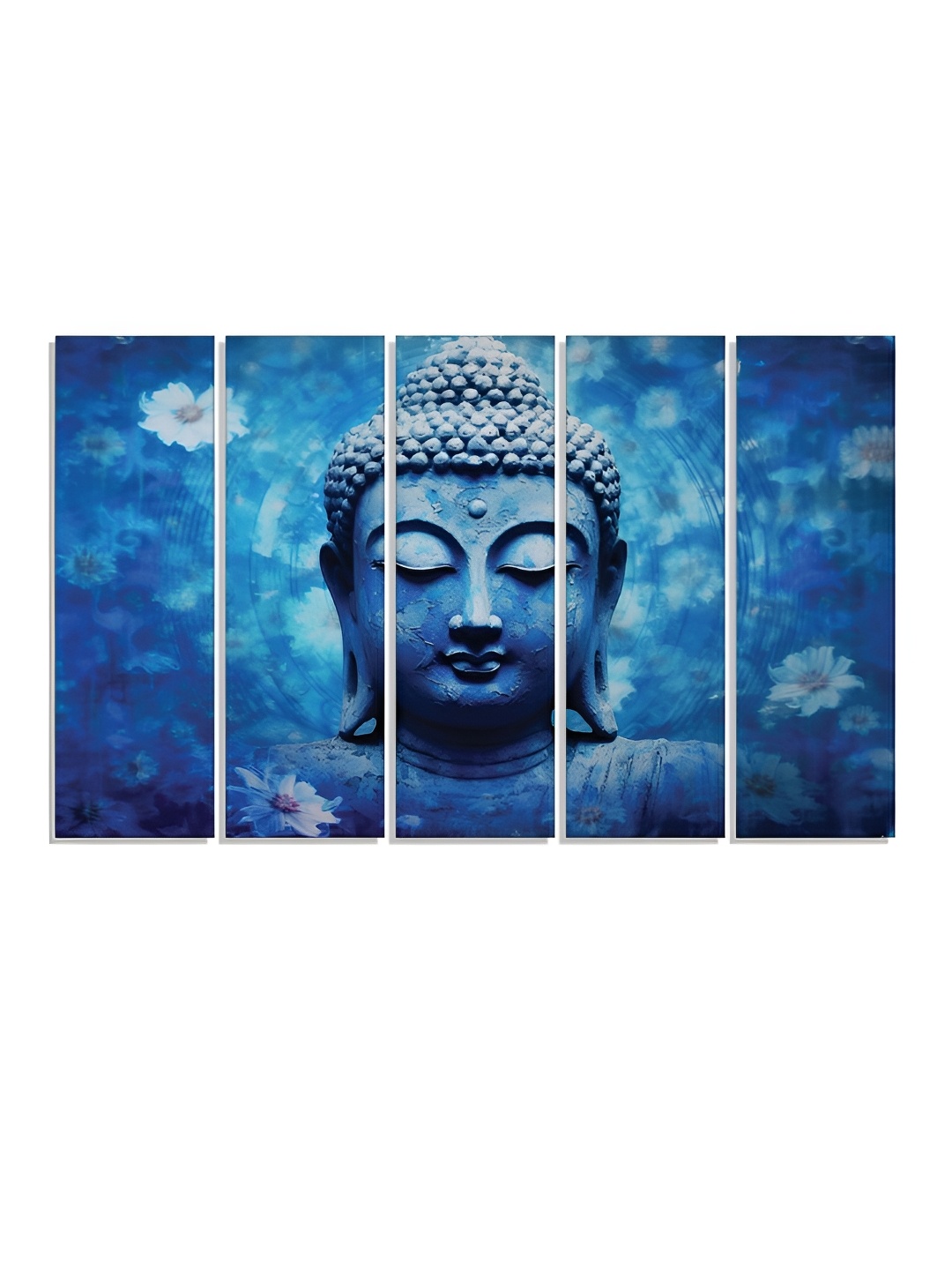 

RANDOM Vinyl Blue & White 5 Piece Buddha Religious Canvas Wall Paintings