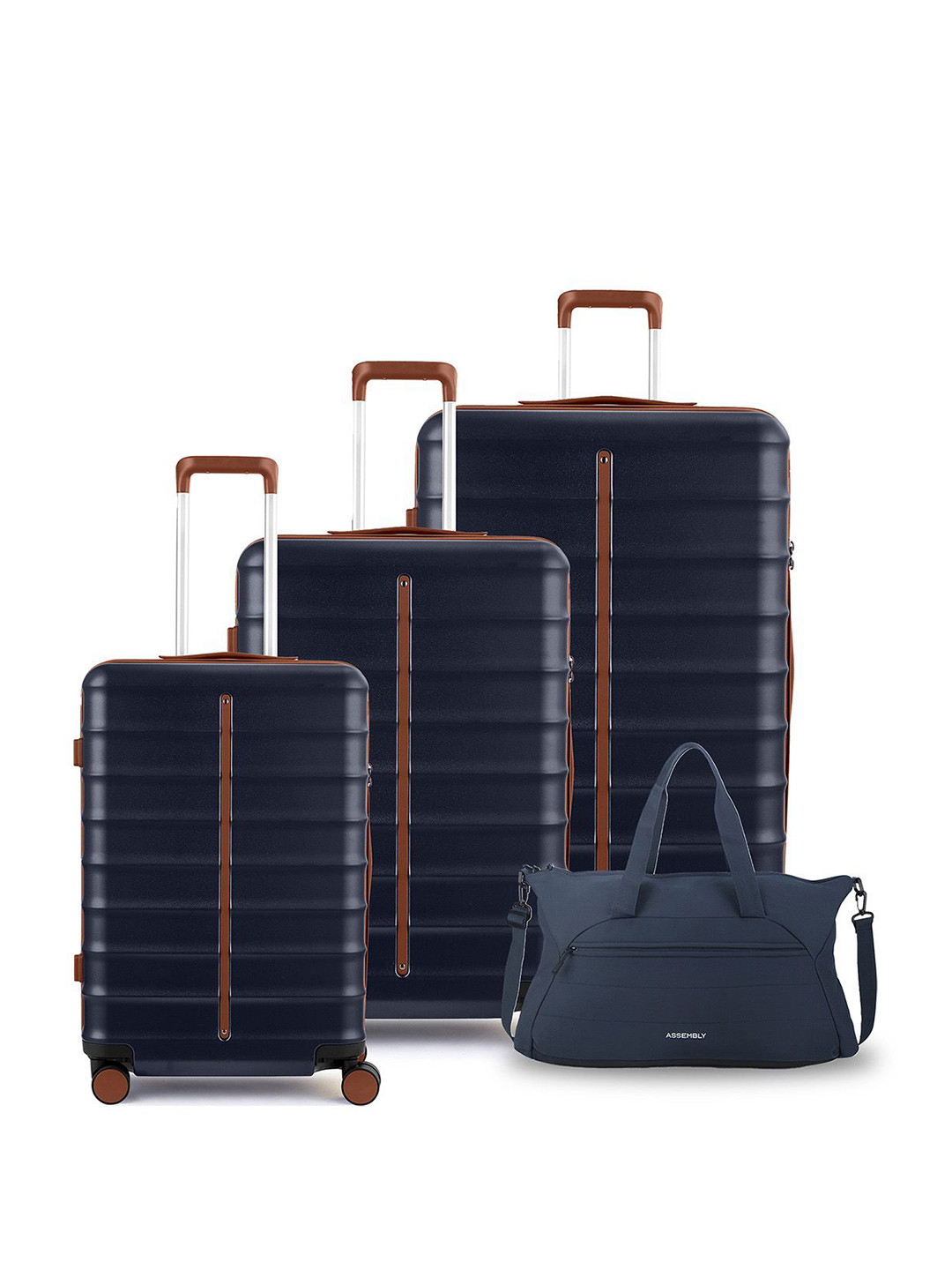 

Assembly Odyssey Set Of 4 Hard-Sided Trolley Bag & Bag With USB Charging Port & Rain Cover, Blue