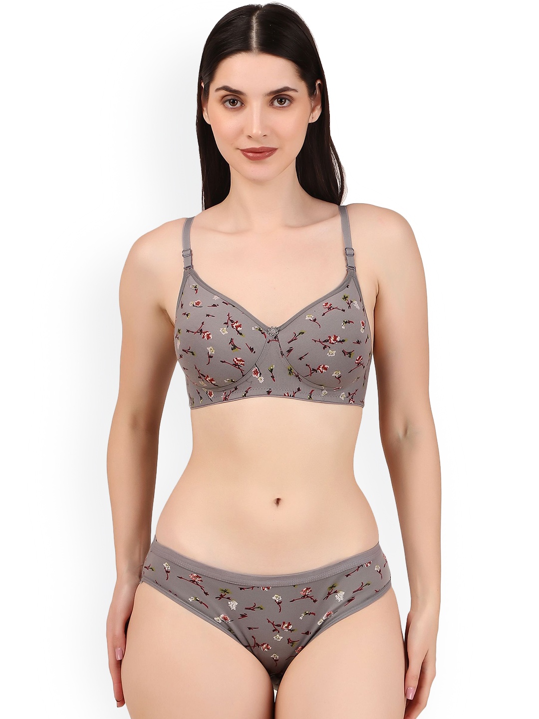 

Piylu Women Self-Designed Lightly Padded Lingerie Set, Grey