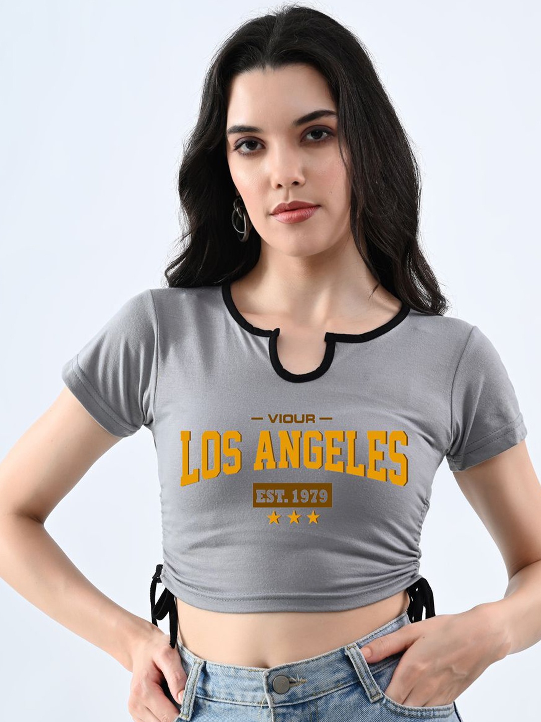 

Genzy Women Typography Printed Cotton Crop Top, Grey