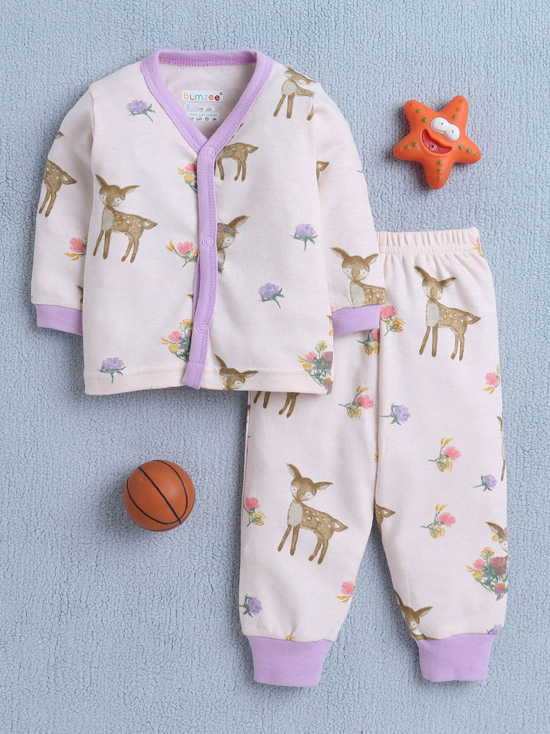 

BUMZEE Girls Pure Cotton Graphic Printed Night suit, Peach